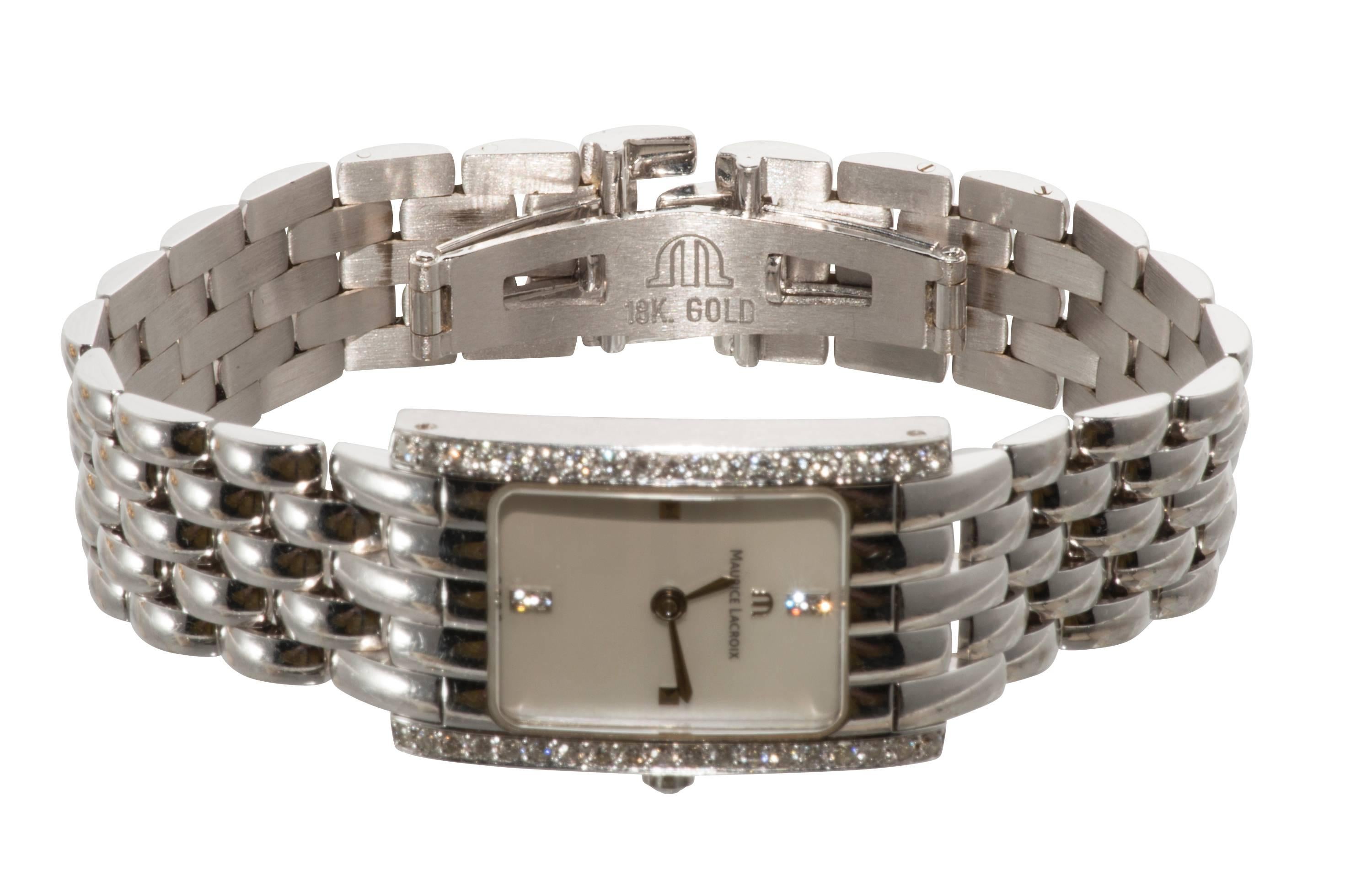 Maurice Lacroix Lady's White Gold Diamond Quartz Wristwatch In Excellent Condition In Houston, TX
