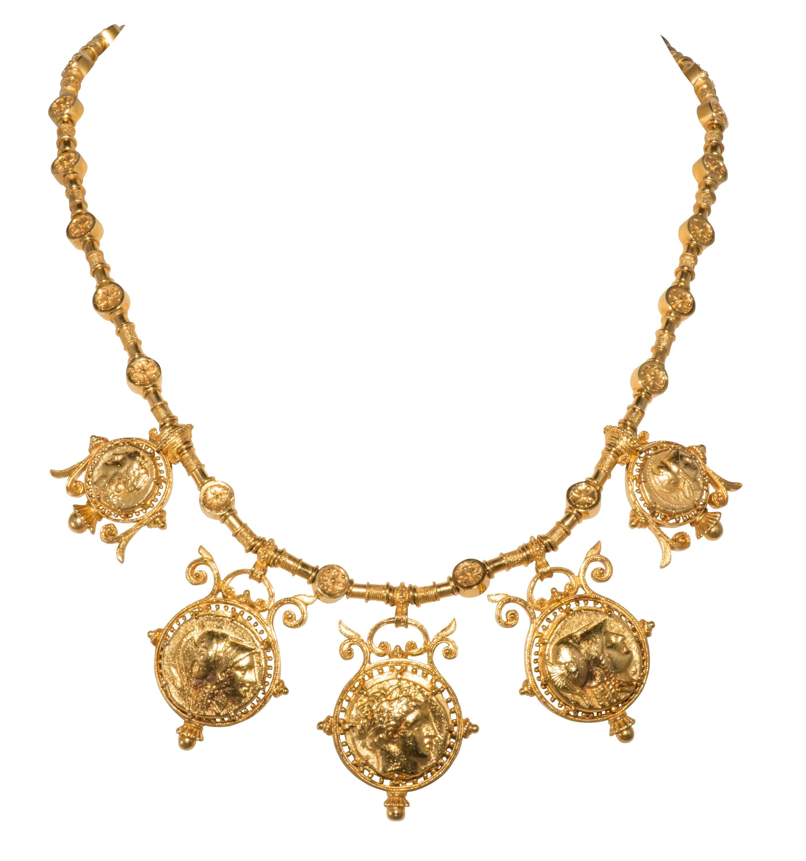 Etruscan Style Coin Necklace and Earrings by Julius Cohen 1
