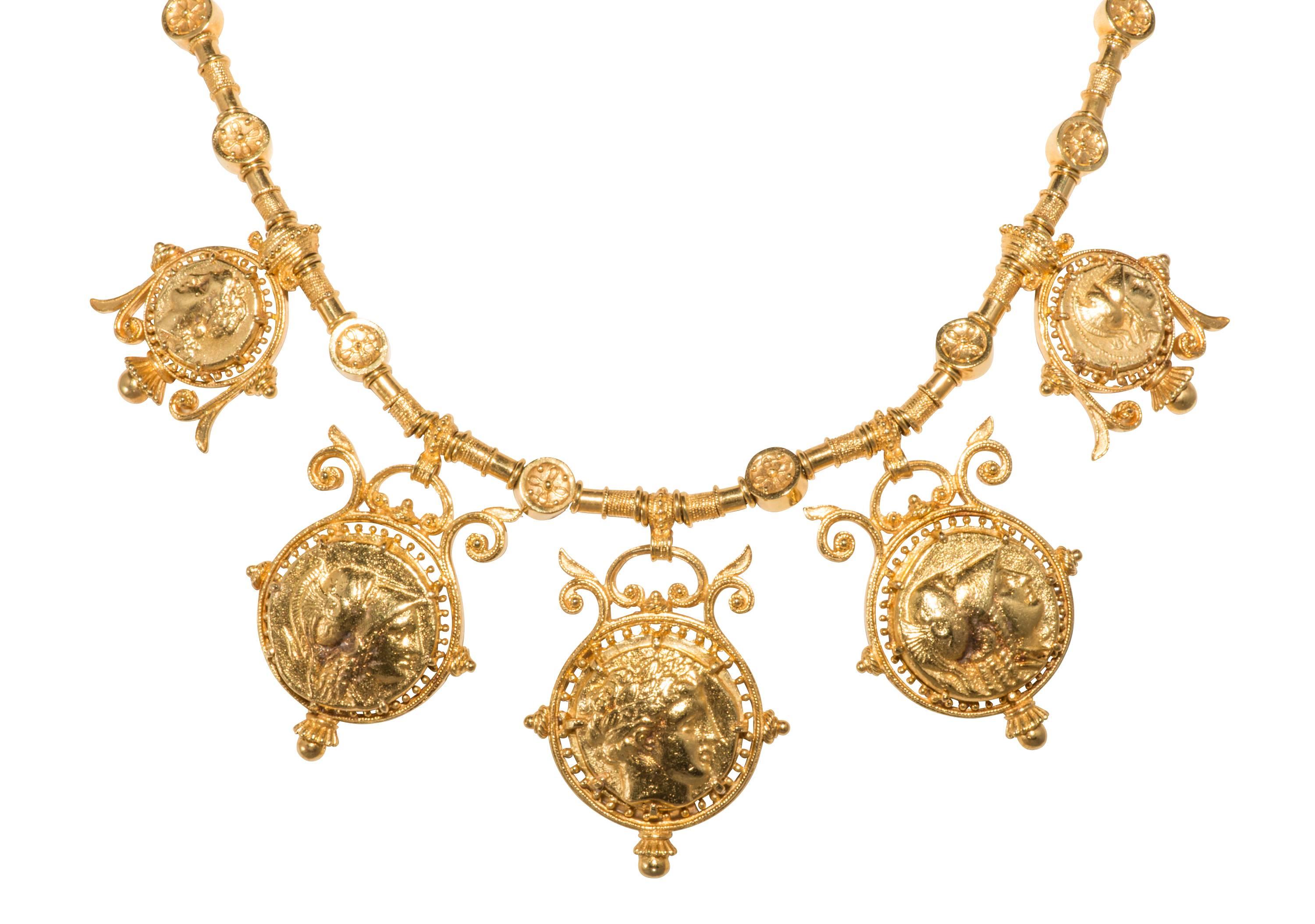 Women's Etruscan Style Coin Necklace and Earrings by Julius Cohen