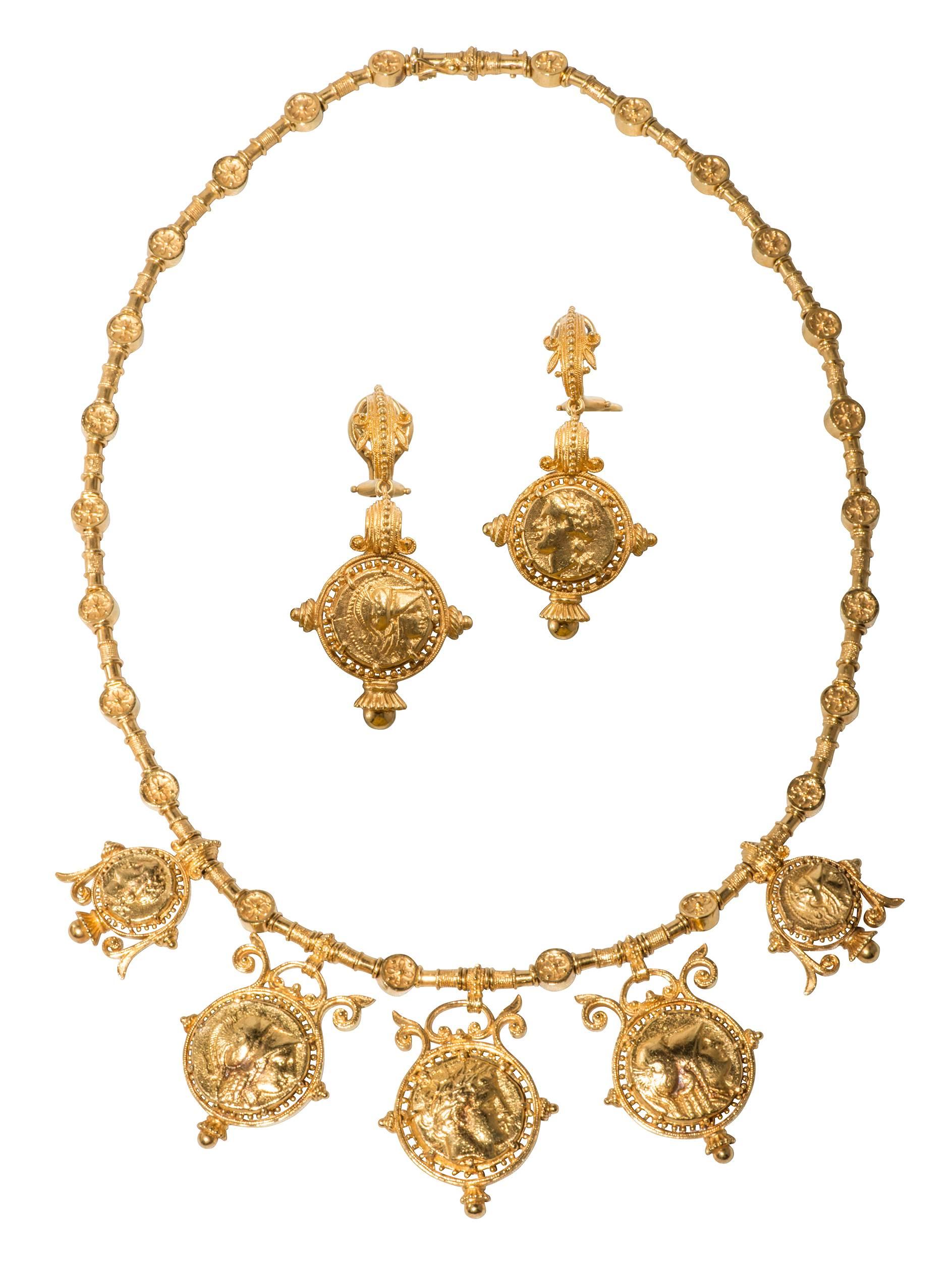 Etruscan Style Coin Necklace and Earrings by Julius Cohen 5