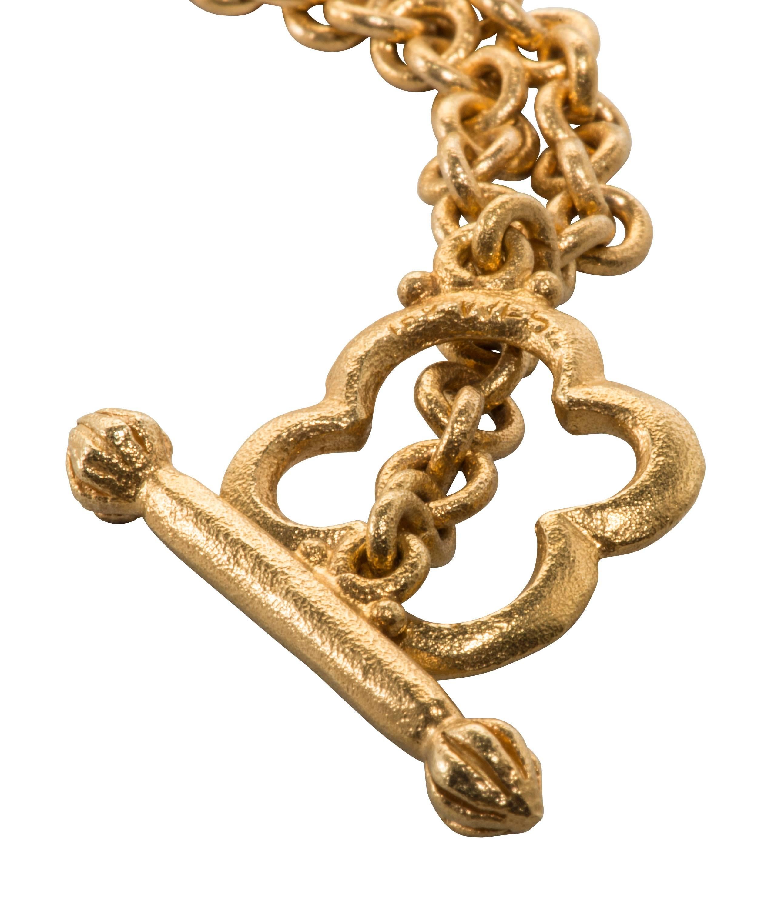Cable link Yellow Gold Chain with Diamond Quatrefoils For Sale 1