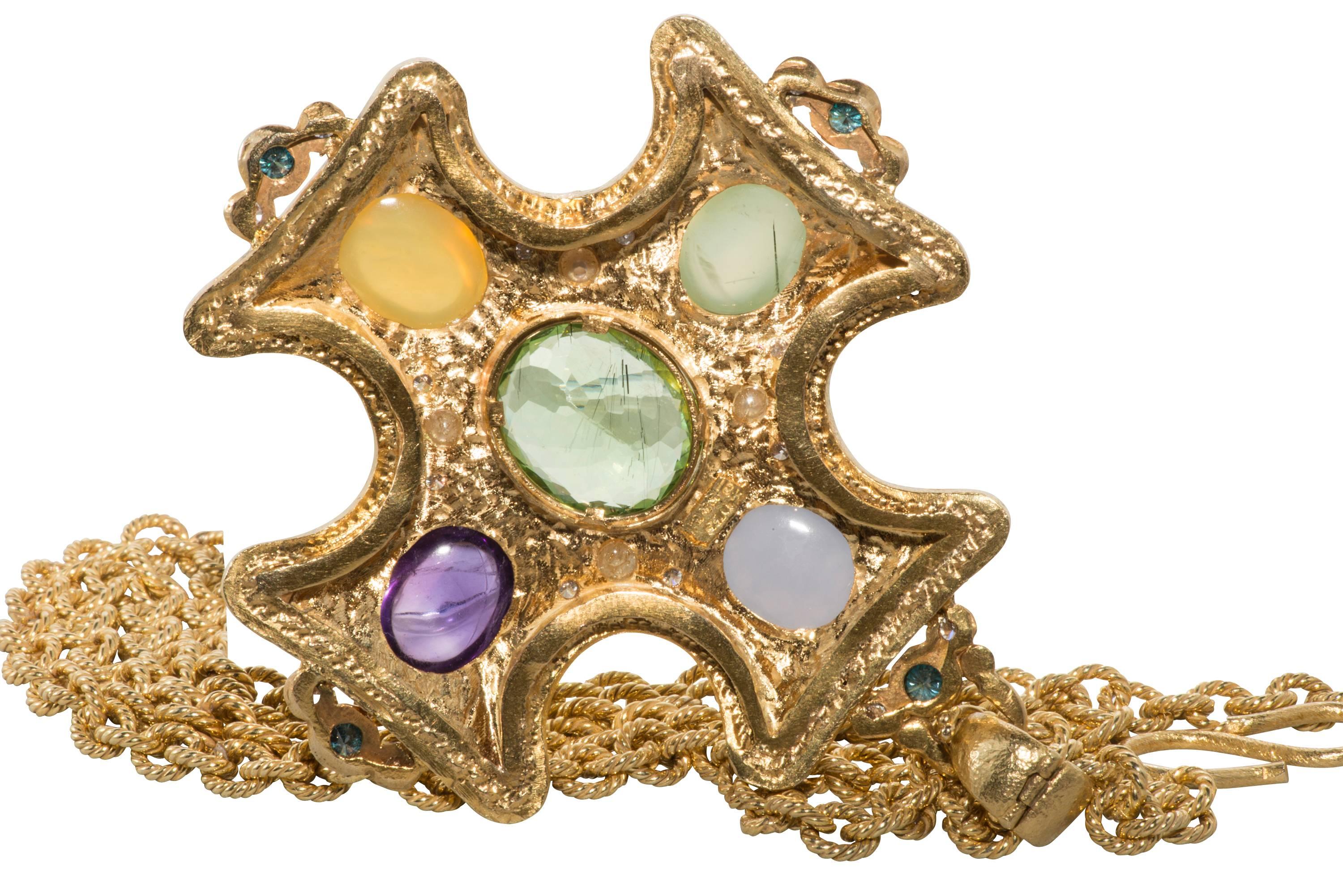 Women's Maltese Cross Pendant with Semi Precious Stones For Sale