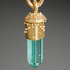 Natural Afghan Tourmaline Crystal Diamond Gold Necklace