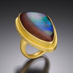 Australian Boulder Opal Diamond Gold Ring