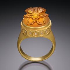 22 Karat Gold Carved Citrine Bee Ring