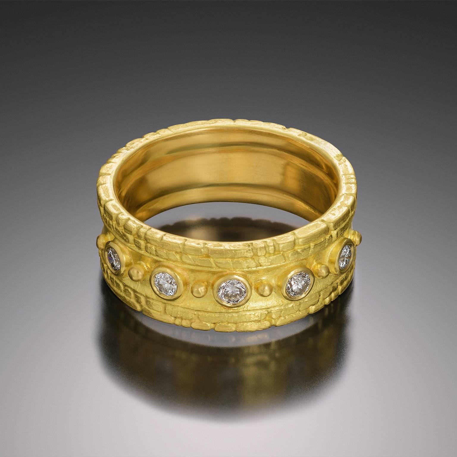Women's or Men's Gold Band with Diamonds and Granulation For Sale