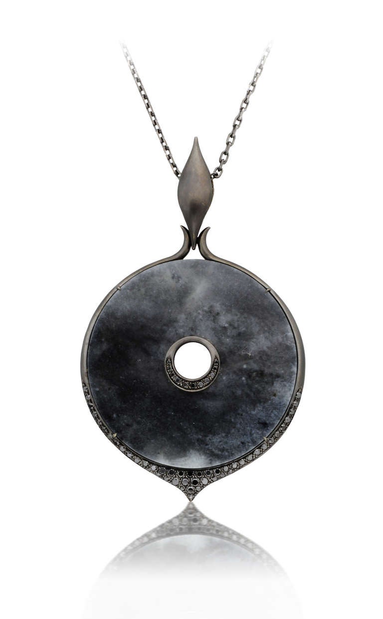 Donald Huber Gray Jade Disc Pendant