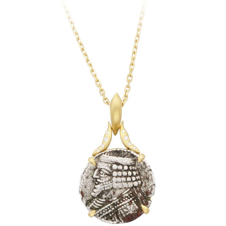Donald Huber Ancient Persian Coin Gold Pendant For Sale