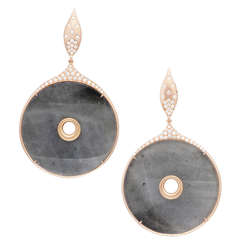 Donald Huber Black Jade Disc Earrings in Rose Gold