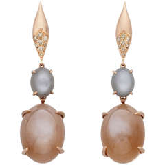 Donald Huber Gray and Cognac Moonstone Rose Gold Earrings