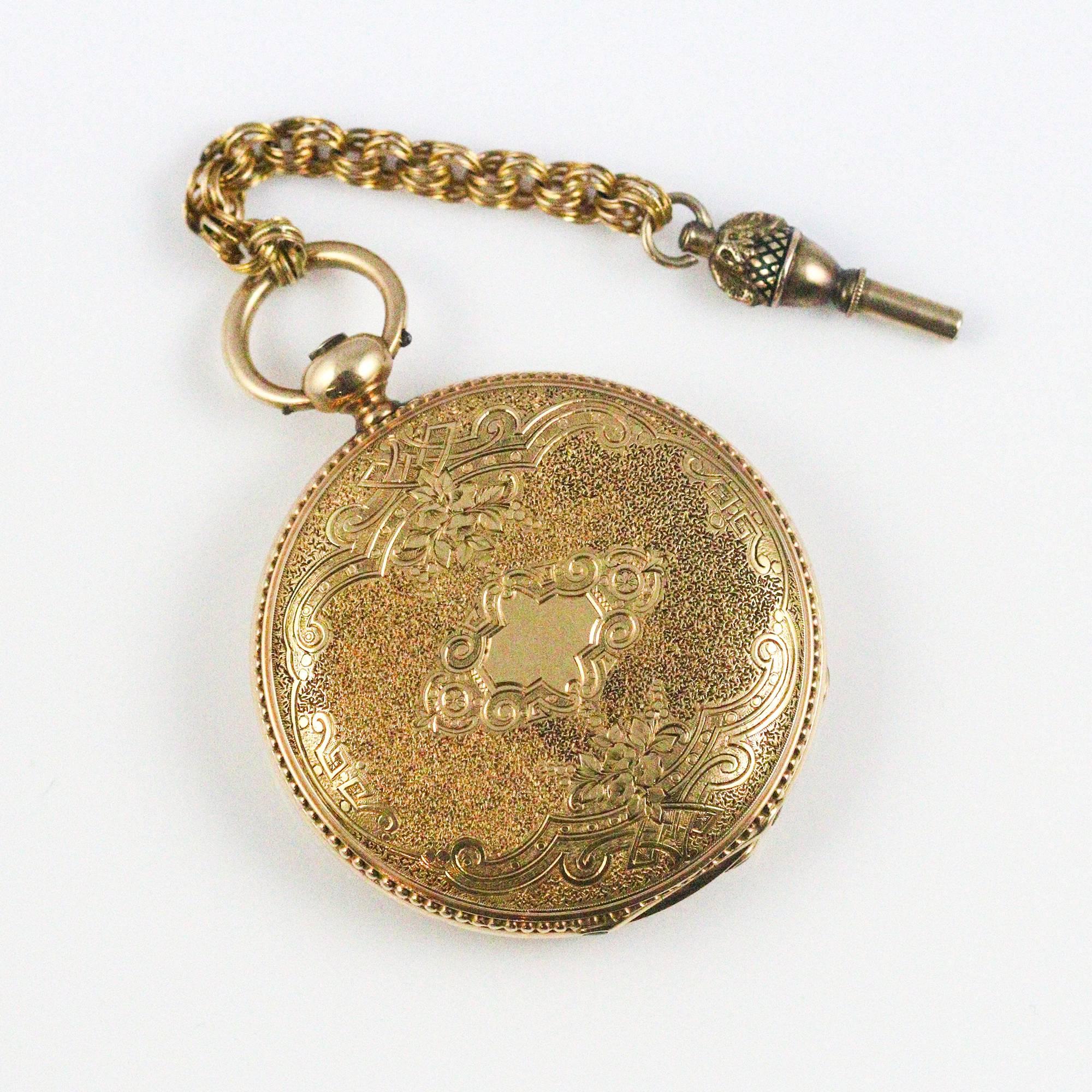 Women's or Men's Bautte & Co. Yellow Gold Mid-1800s Pocket Watch with Key