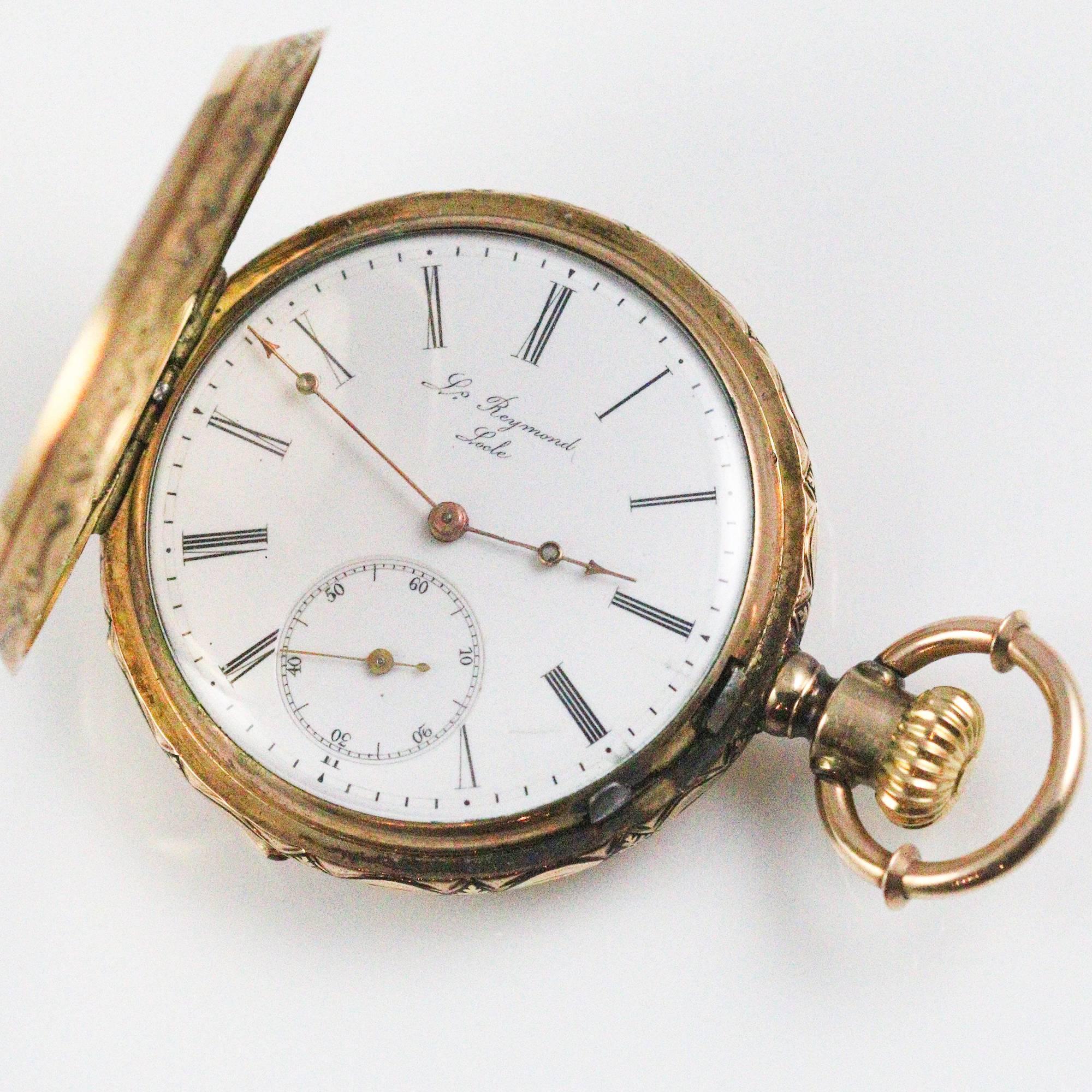 Victorian Yellow Gold Black Enamel Louis Reymond Pocket Watch In Excellent Condition In Birmingham, AL