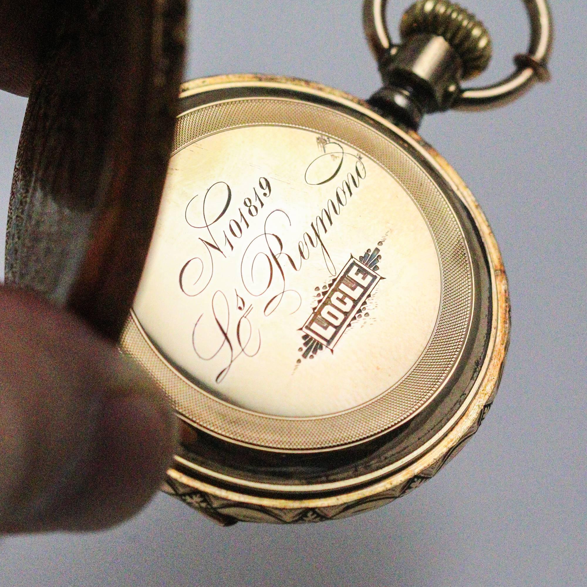 High Victorian Victorian Yellow Gold Black Enamel Louis Reymond Pocket Watch 