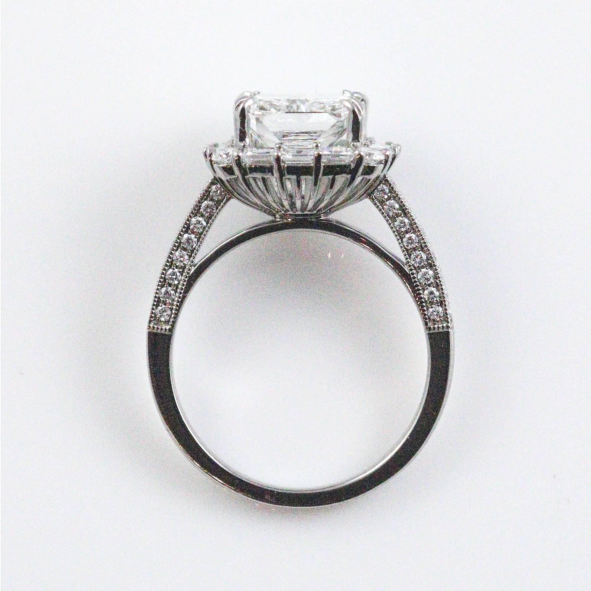 3.09 Carat Radiant Cut Diamond Halo Style Ring in 18 Karat White Gold In New Condition In Birmingham, AL