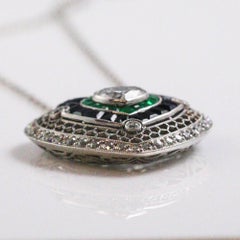 Heart Shape Diamond Emerald Onyx Necklace
