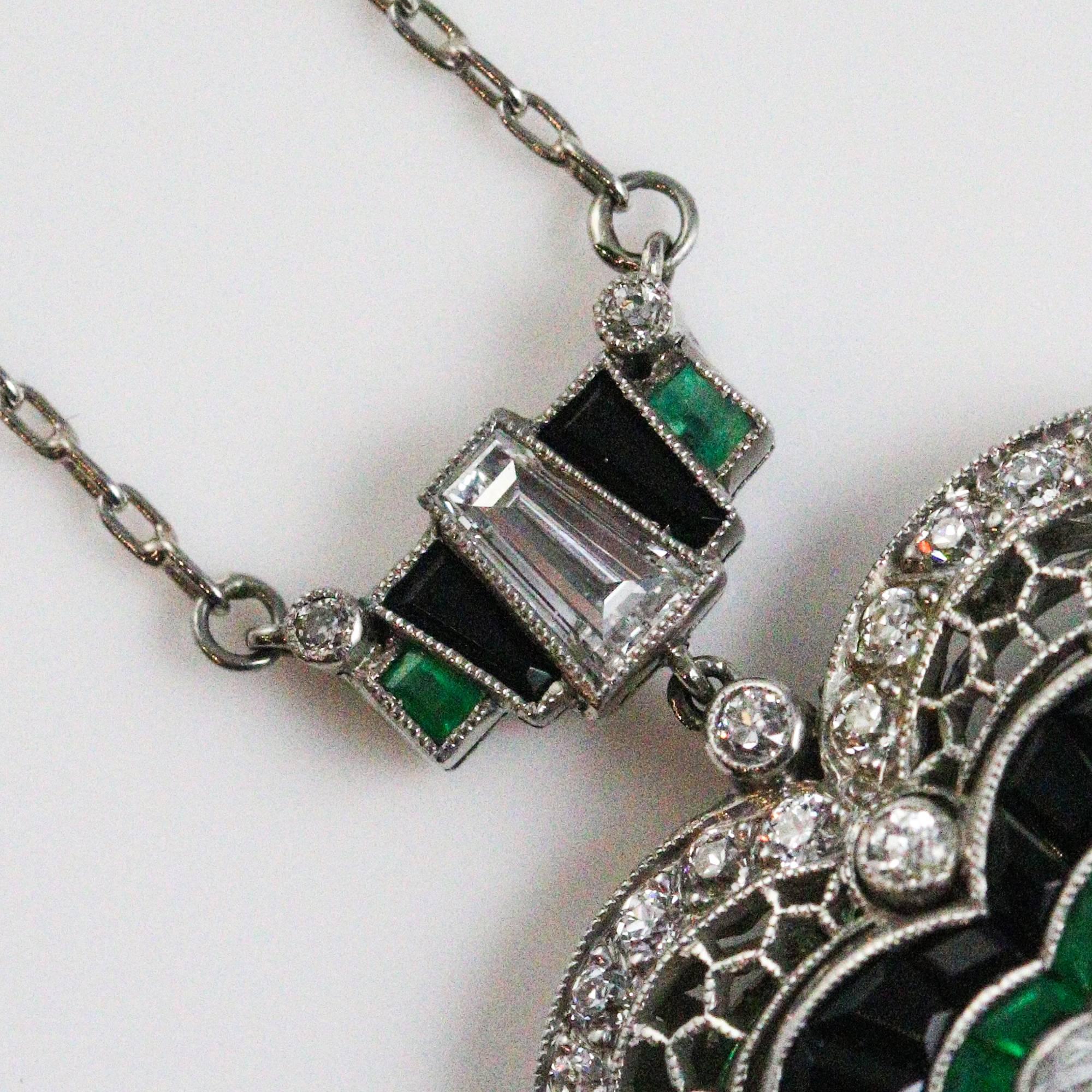Heart Shape Diamond Emerald Onyx Necklace 1