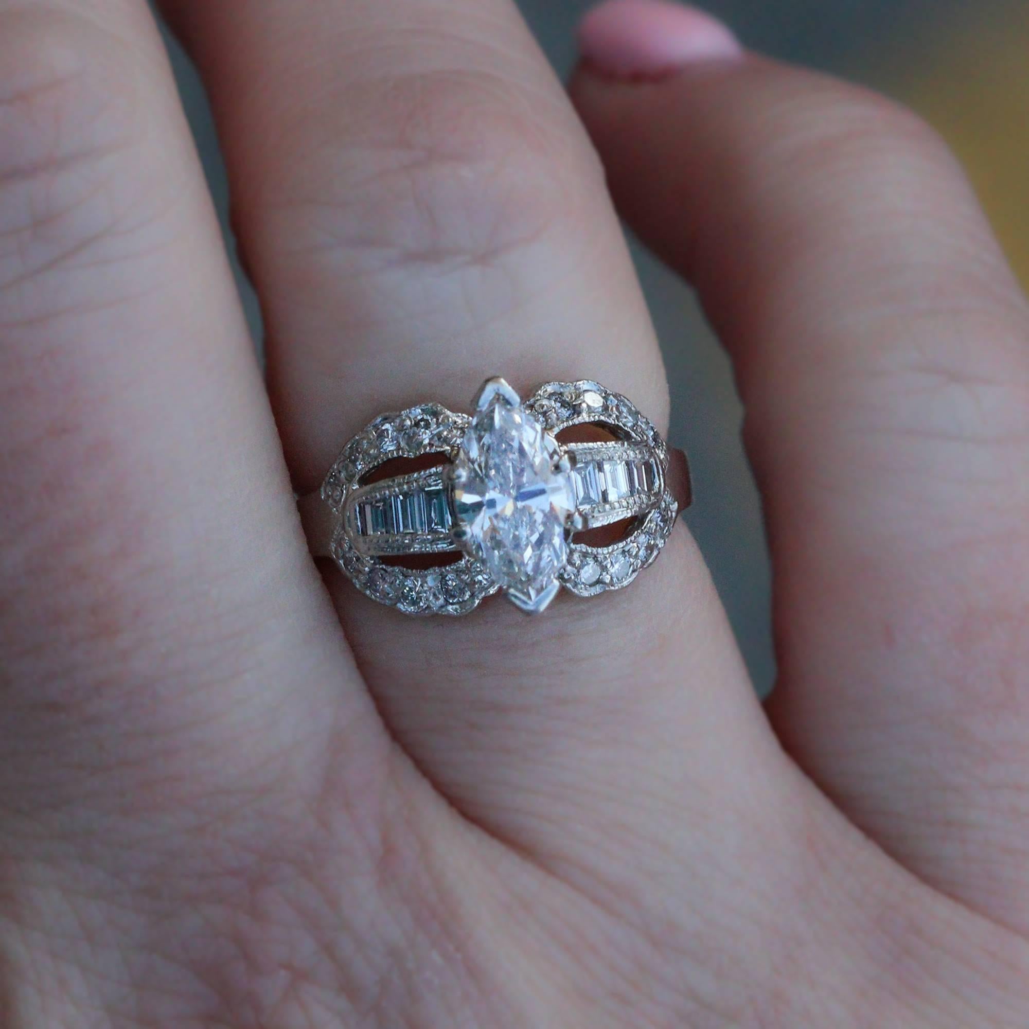Women's 1950s Retro Marquise Cut Diamond Ring