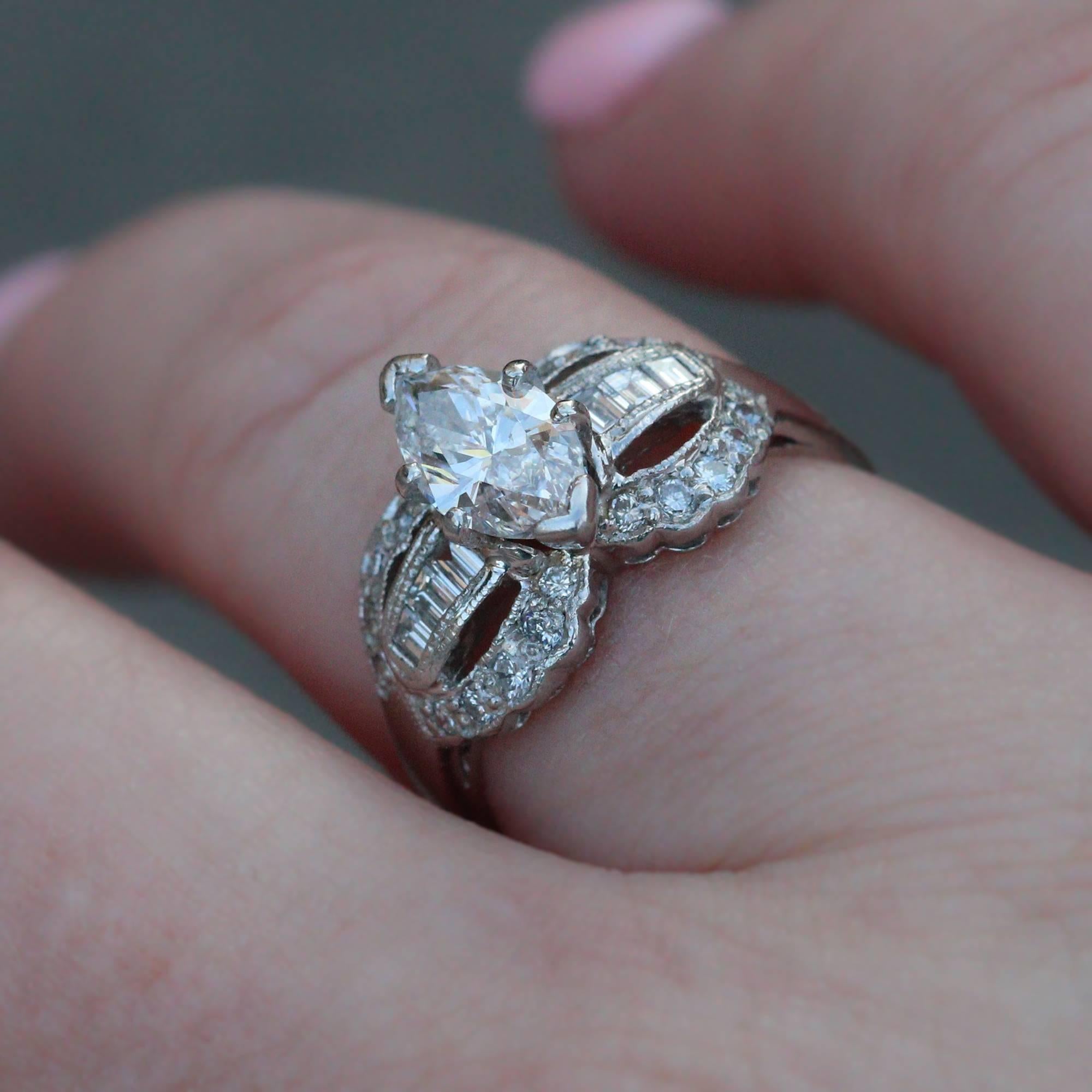 1950s Retro Marquise Cut Diamond Ring 1