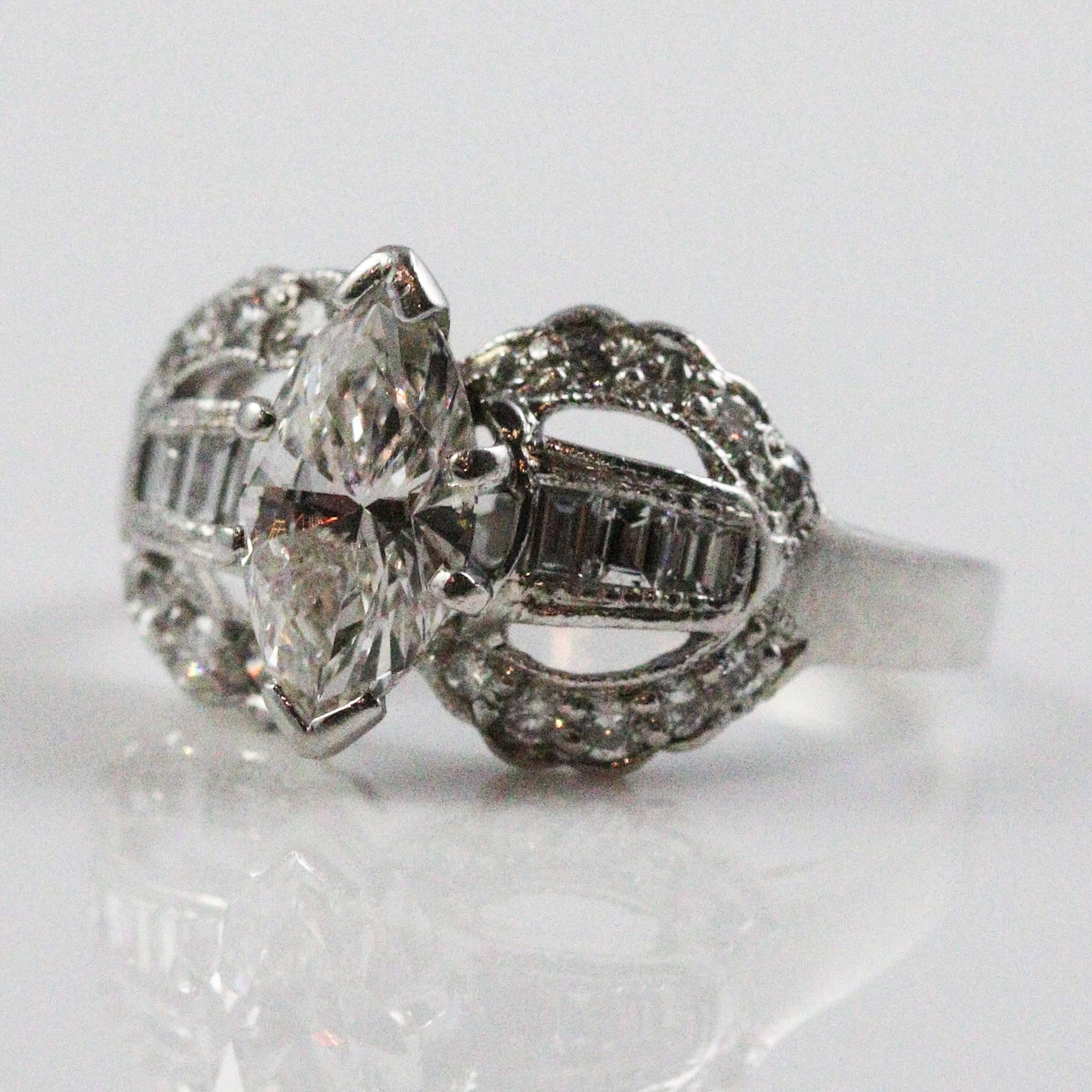 1950s Retro Marquise Cut Diamond Ring In Excellent Condition In Birmingham, AL