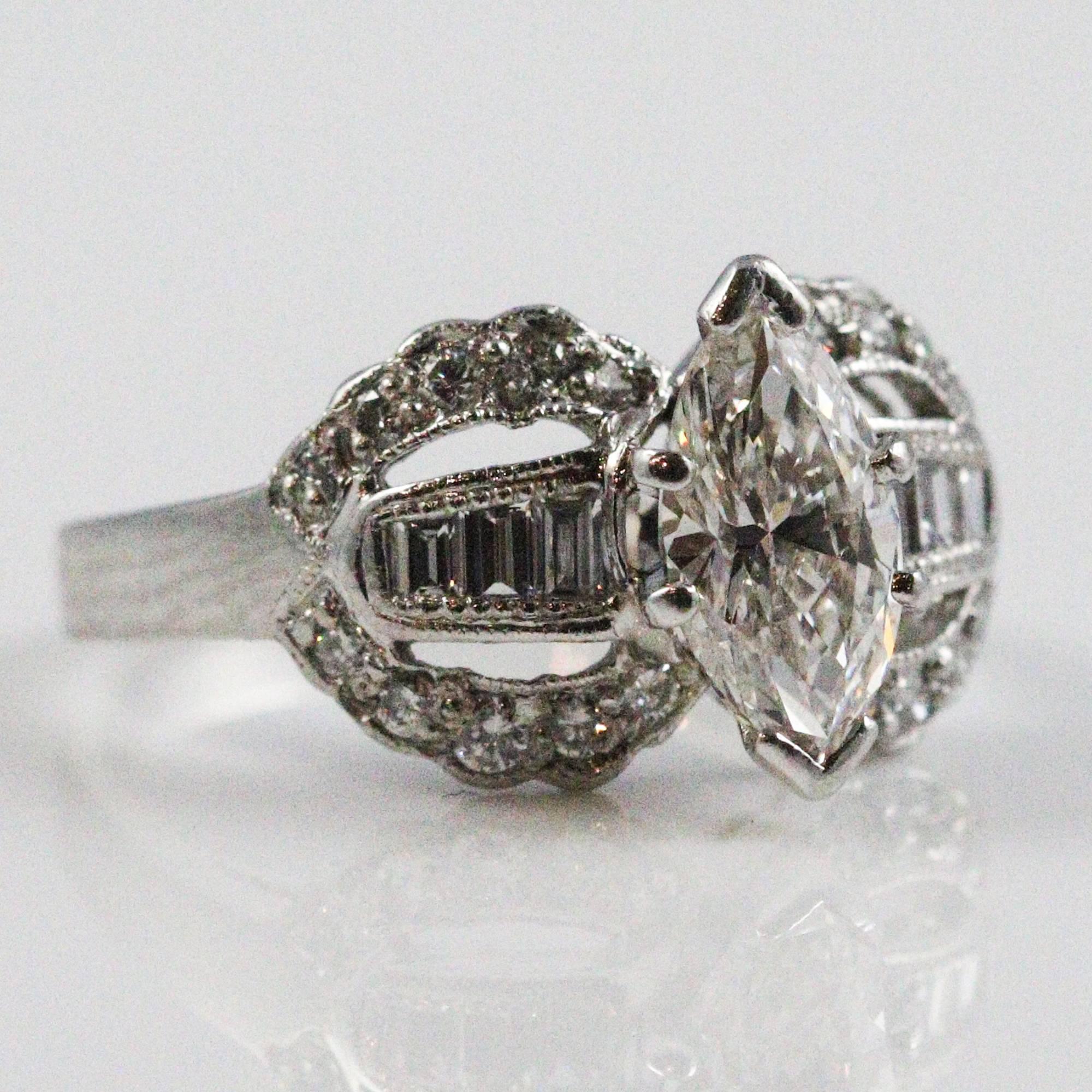 1950s Retro Marquise Cut Diamond Ring 3