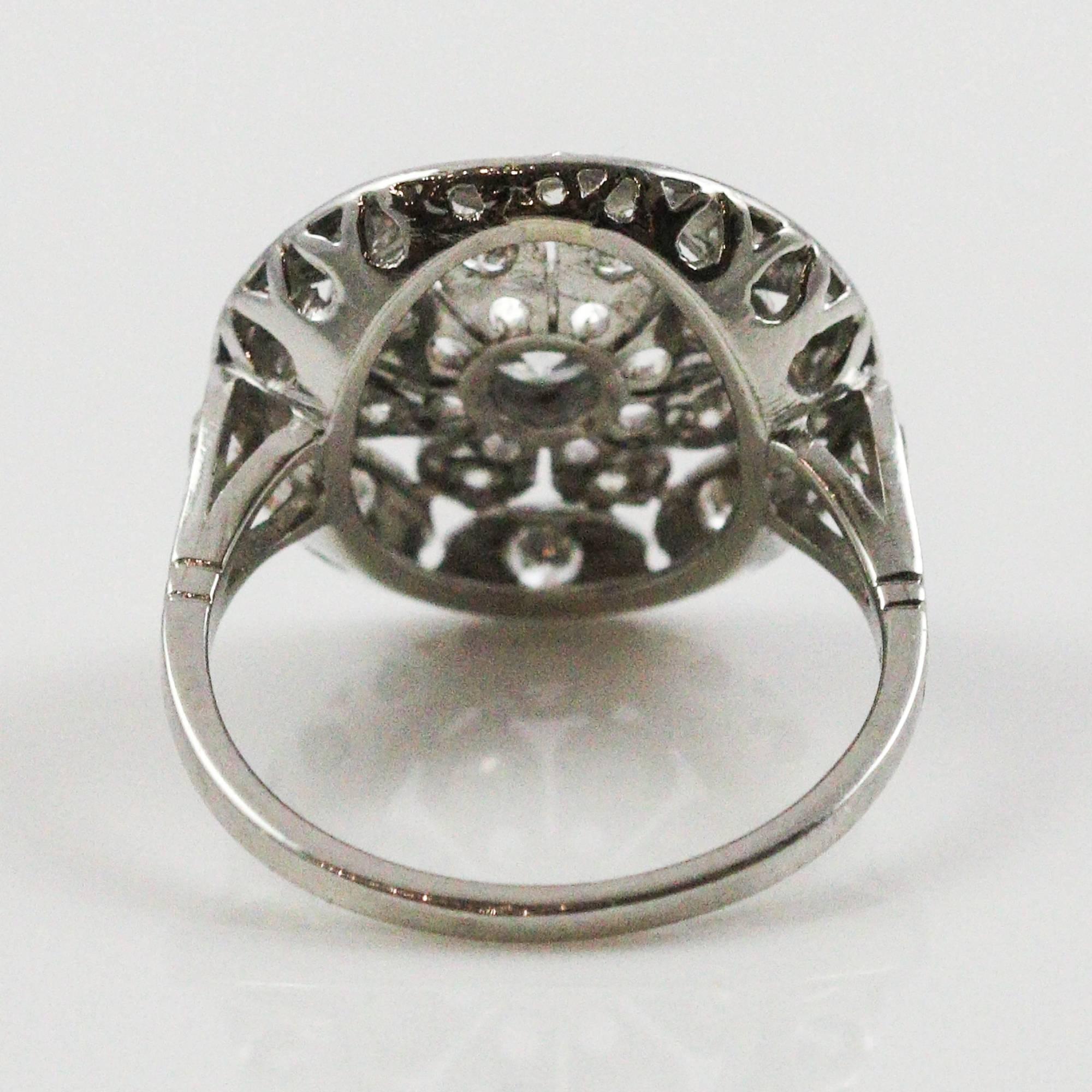 Art Deco Platinum and European Cut Diamond Circle Motif Ring In Excellent Condition In Birmingham, AL