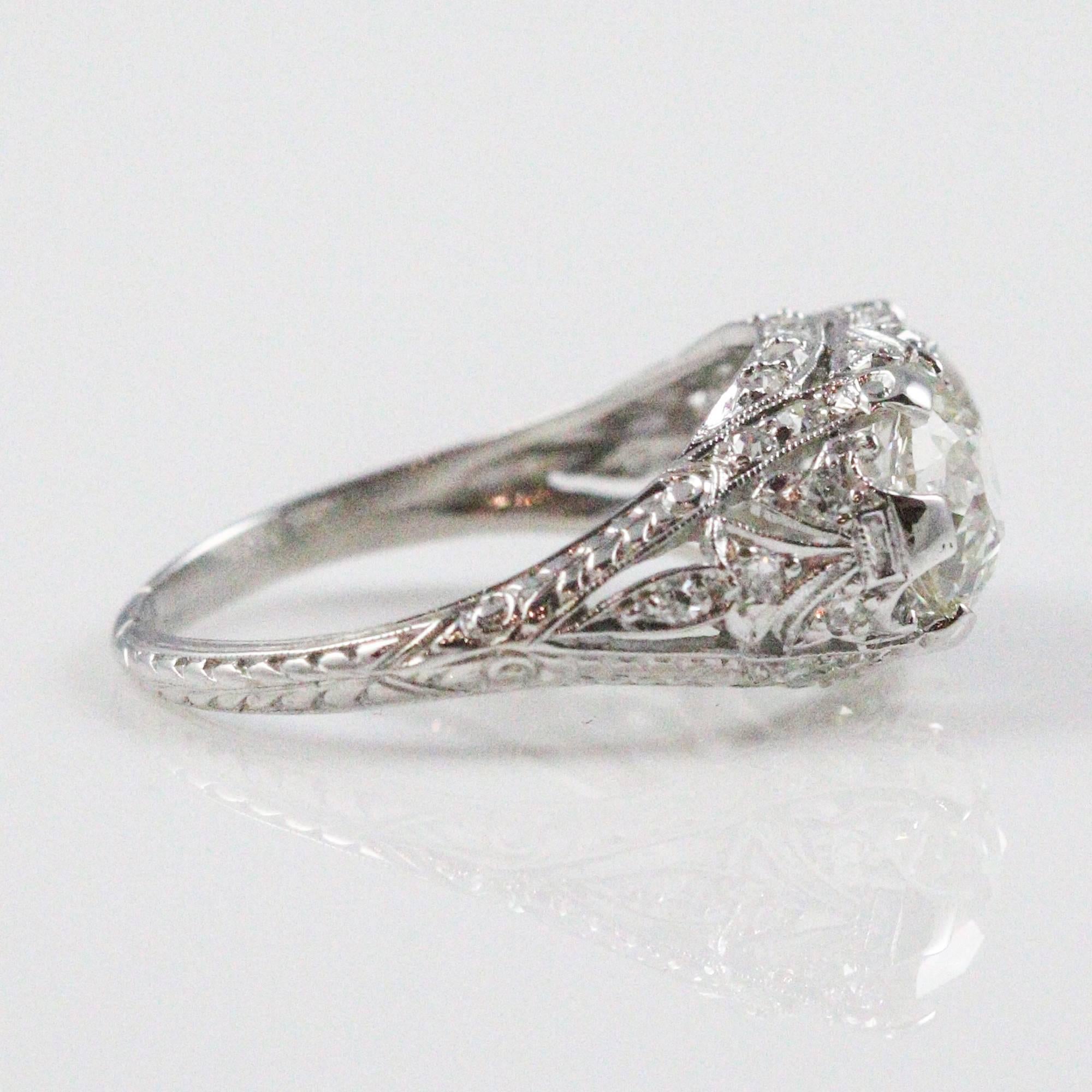 Women's Elaborate Edwardian Double Stone European Cut Diamond Ring