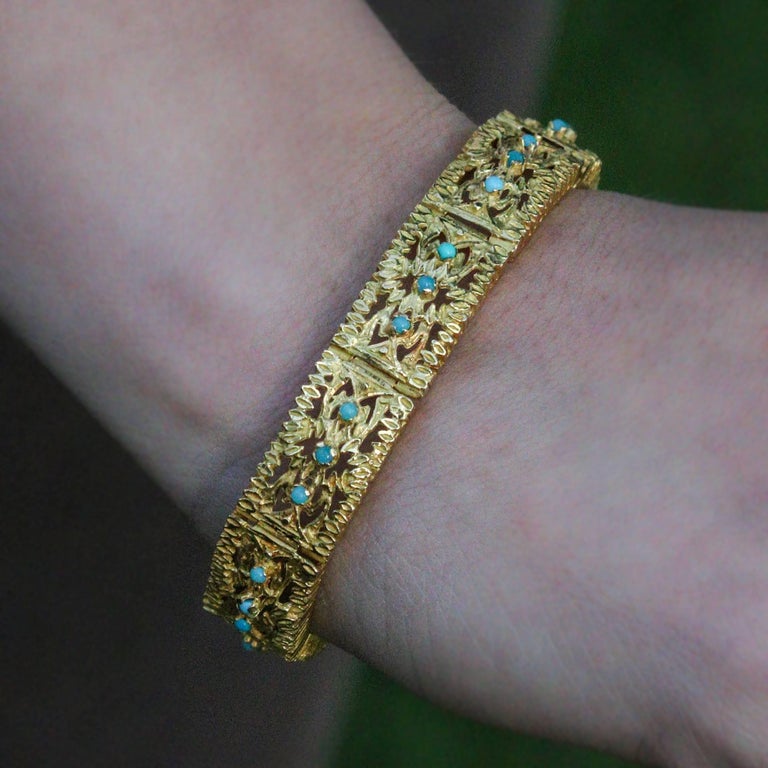 18 Karat Yellow Gold and Persian Turquoise Bracelet at 1stDibs