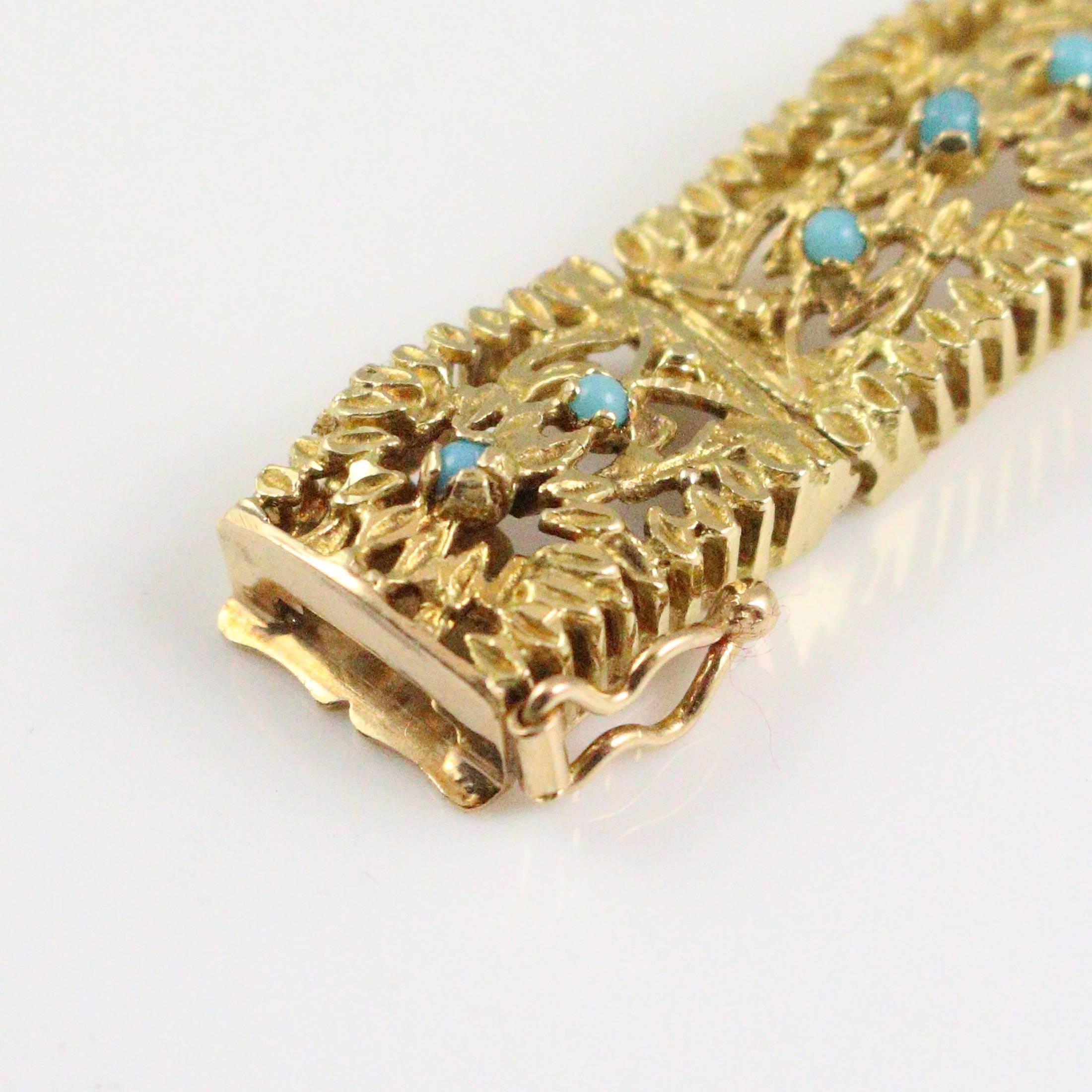 Modern 18 Karat Yellow Gold and Persian Turquoise Bracelet