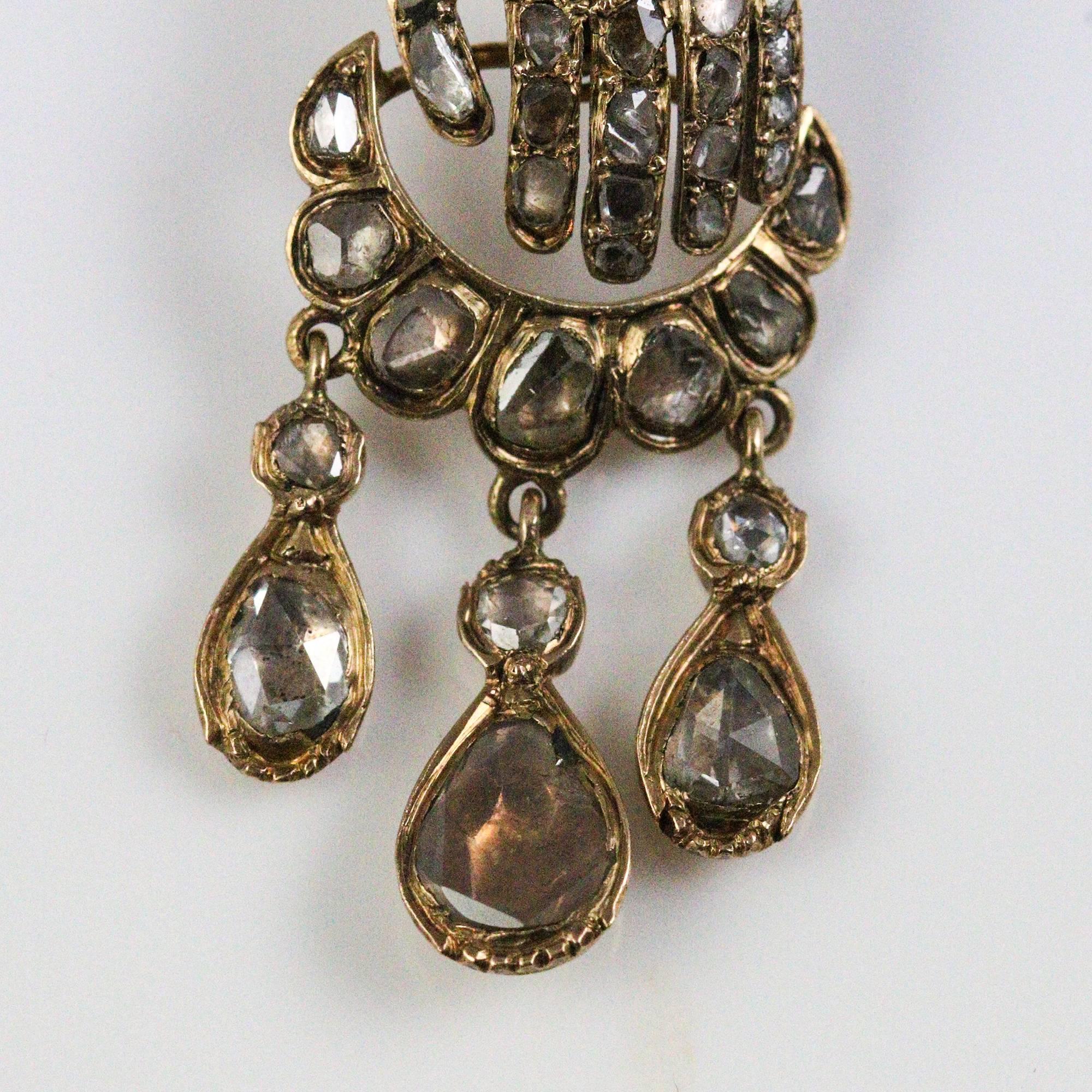Early Victorian Hand Motif 18K Gold and Rose Cut Diamond en Tremblant Earrings 3