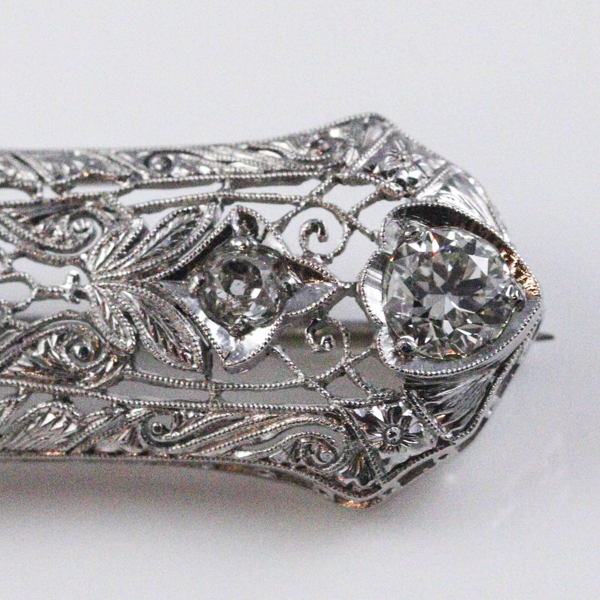 Old Mine Cut Edwardian Platinum and Old European Cut Diamond Brooch