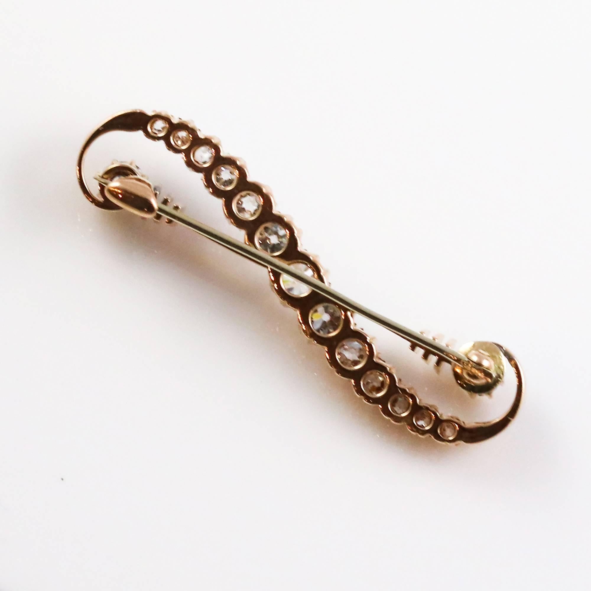 Victorian 14k Yellow Gold and Diamond Brooch In Excellent Condition In Birmingham, AL