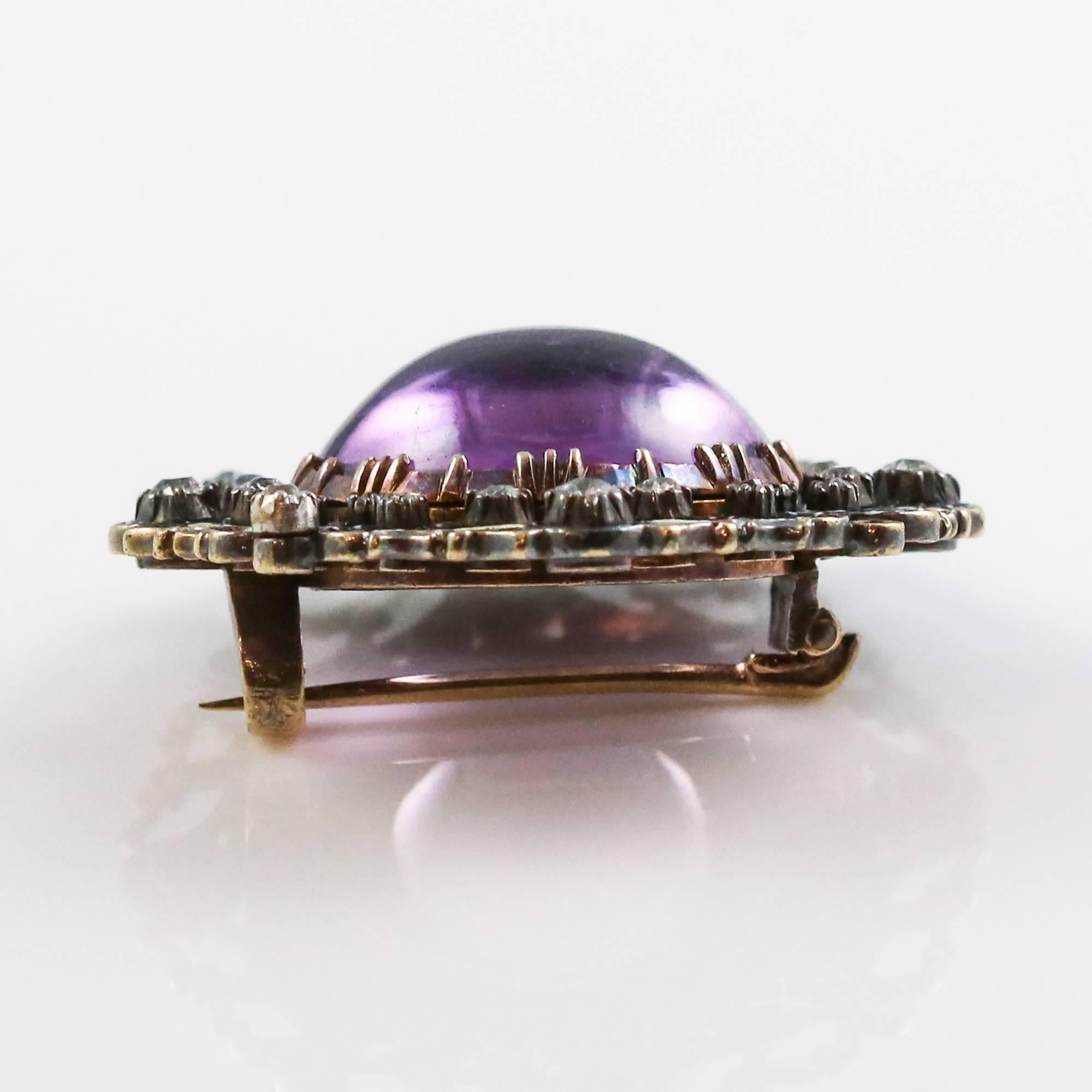 Georgian 18k Gold and Silver Amethyst and Diamond Brooch In Excellent Condition In Birmingham, AL