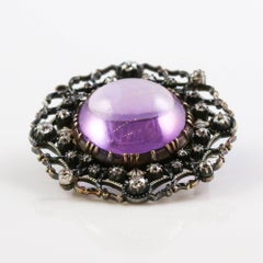 Georgian 18k Gold and Silver Amethyst and Diamond Brooch
