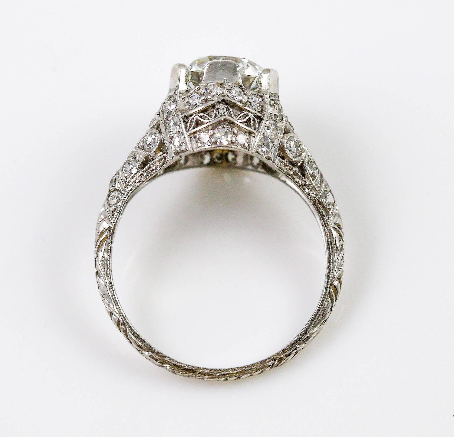 Edwardian GIA Cert 1.87 Carat Diamond Platinum Engagement Ring For Sale