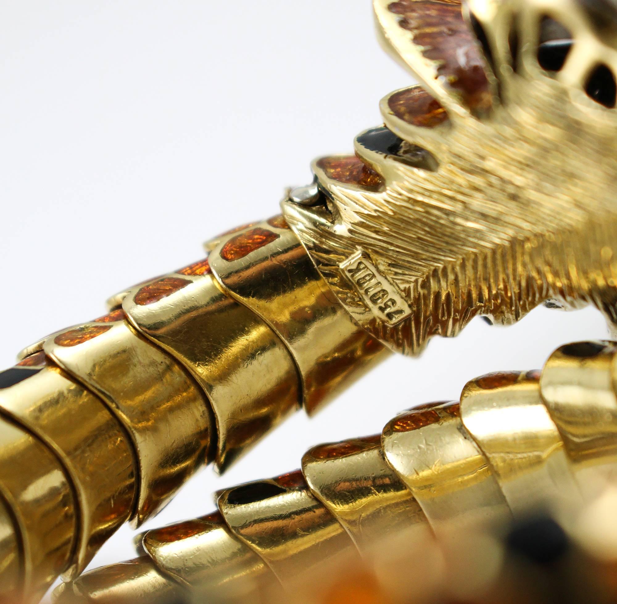 Women's Enamel Diamond Gold Dragon Wrap Bracelet with Ruby Eye