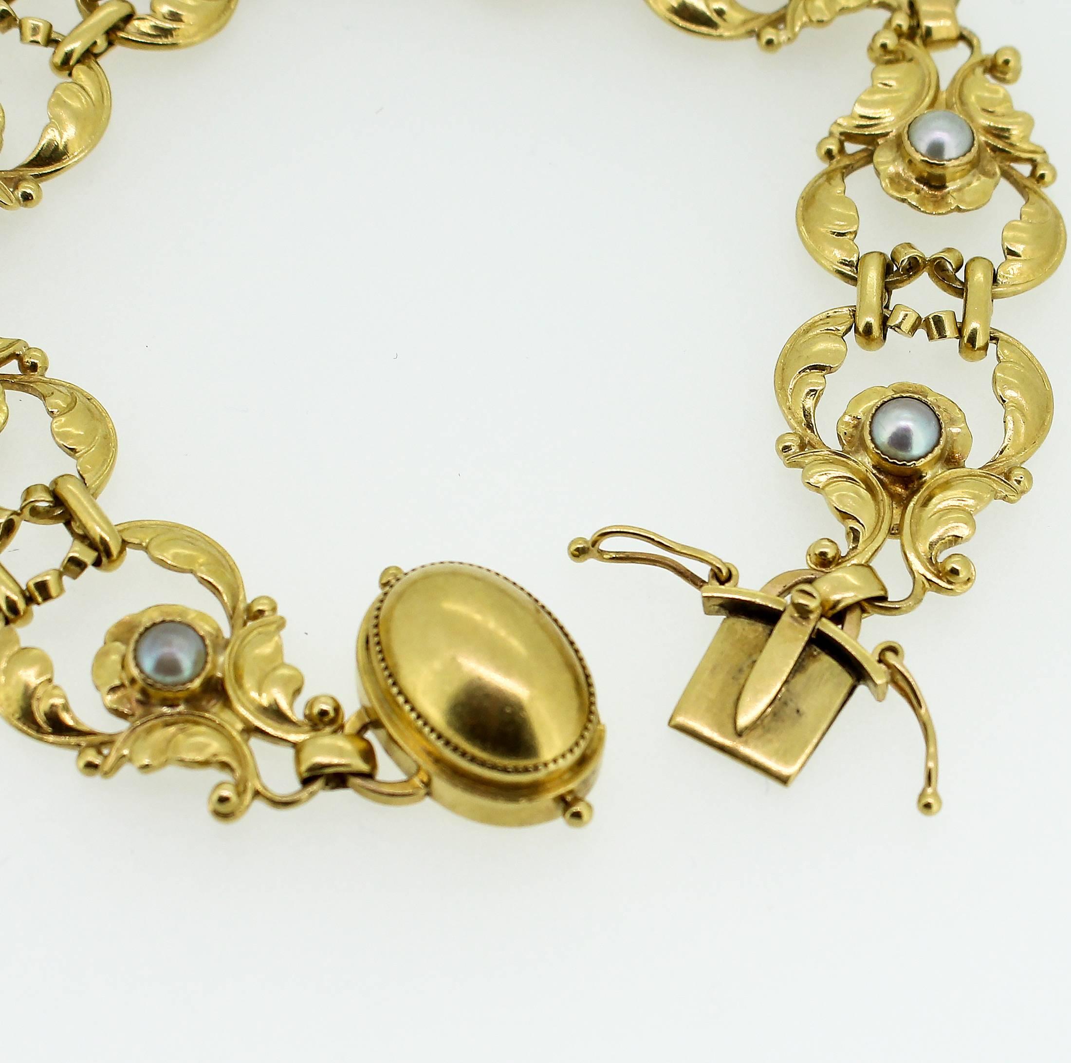 Women's or Men's Art Deco Georg Jensen Pearl Gold Bracelet