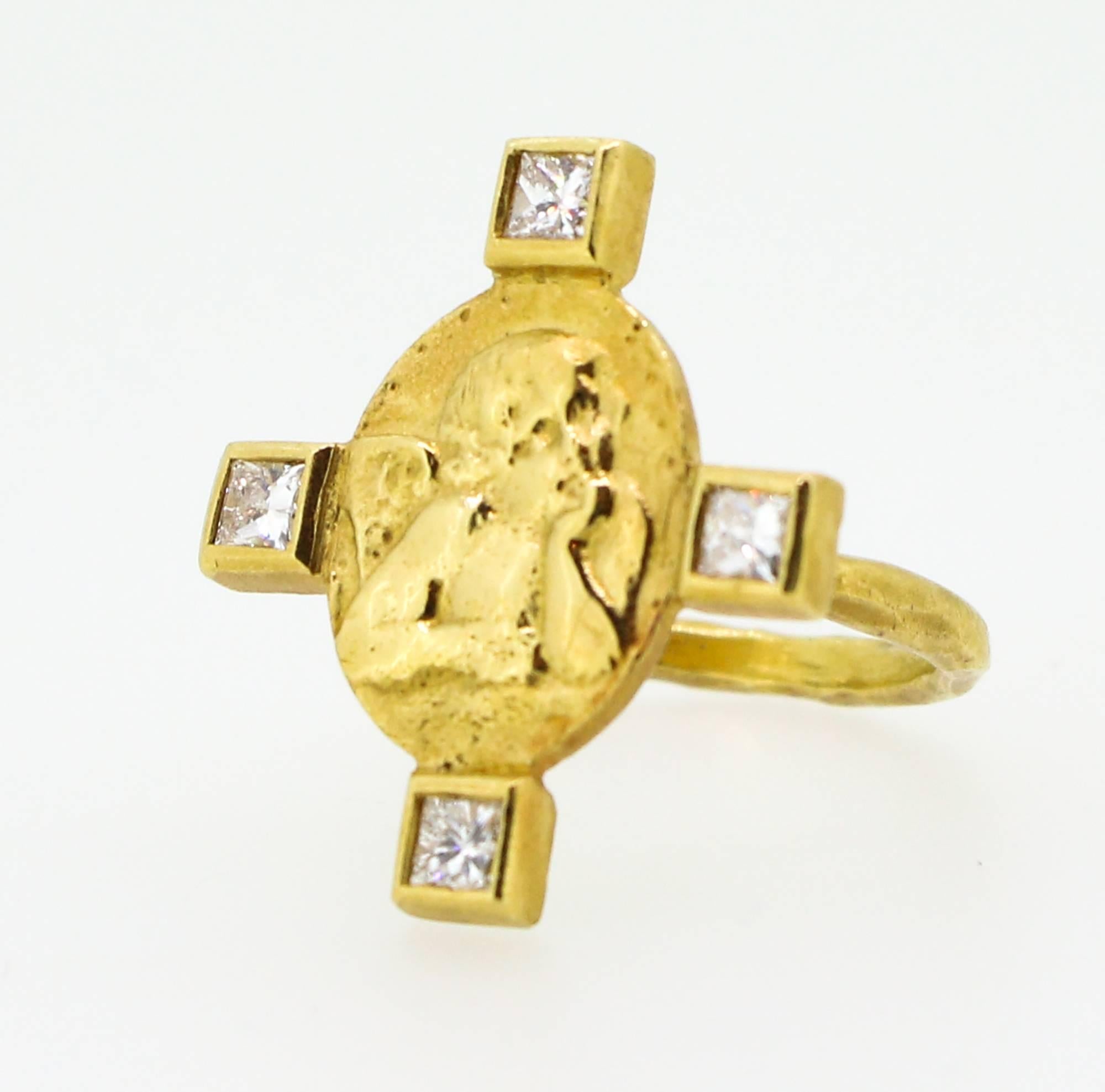 Women's  Cathy Waterman Diamond Gold Cross-Style Cherub Ring