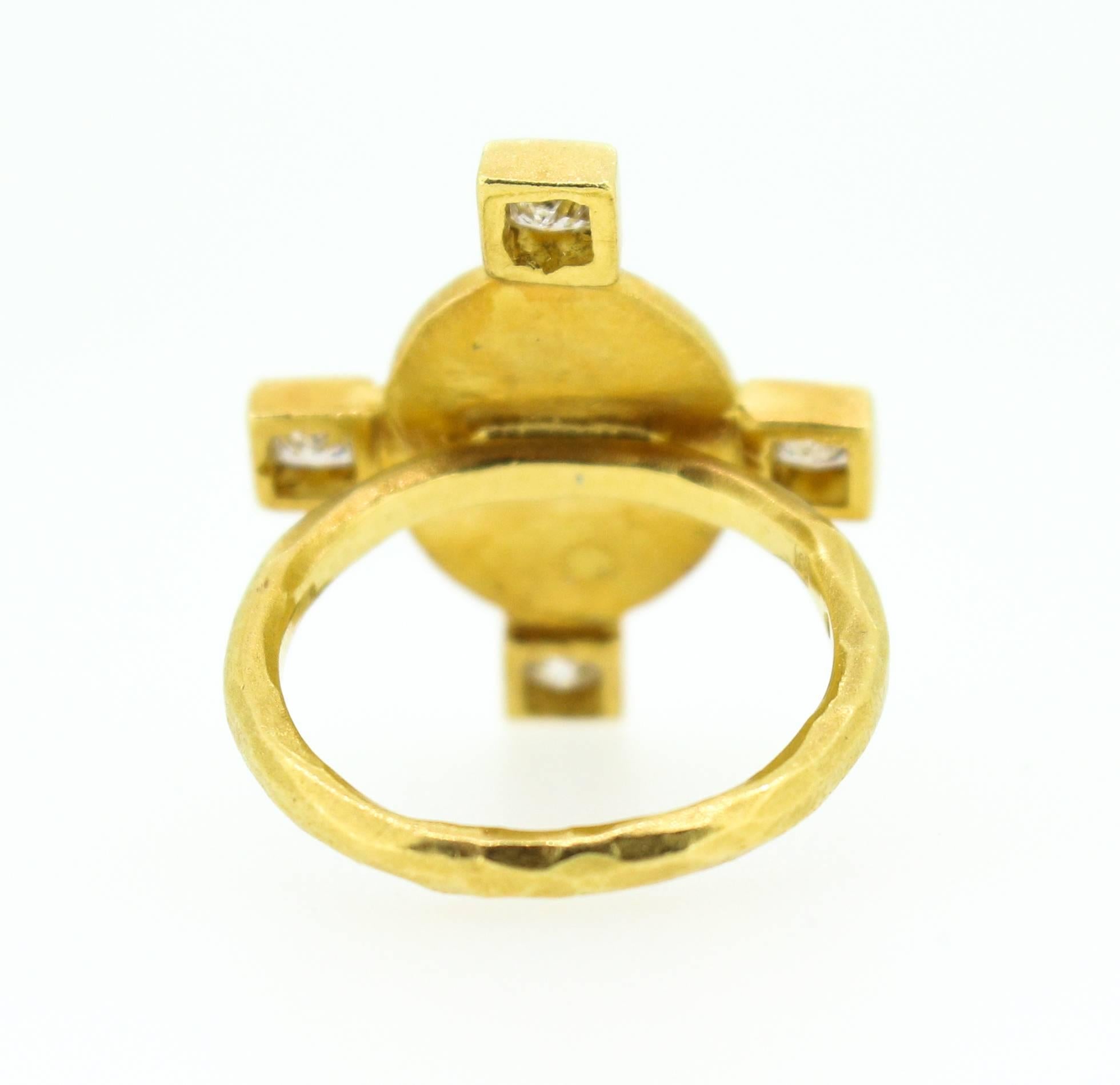 Modern  Cathy Waterman Diamond Gold Cross-Style Cherub Ring
