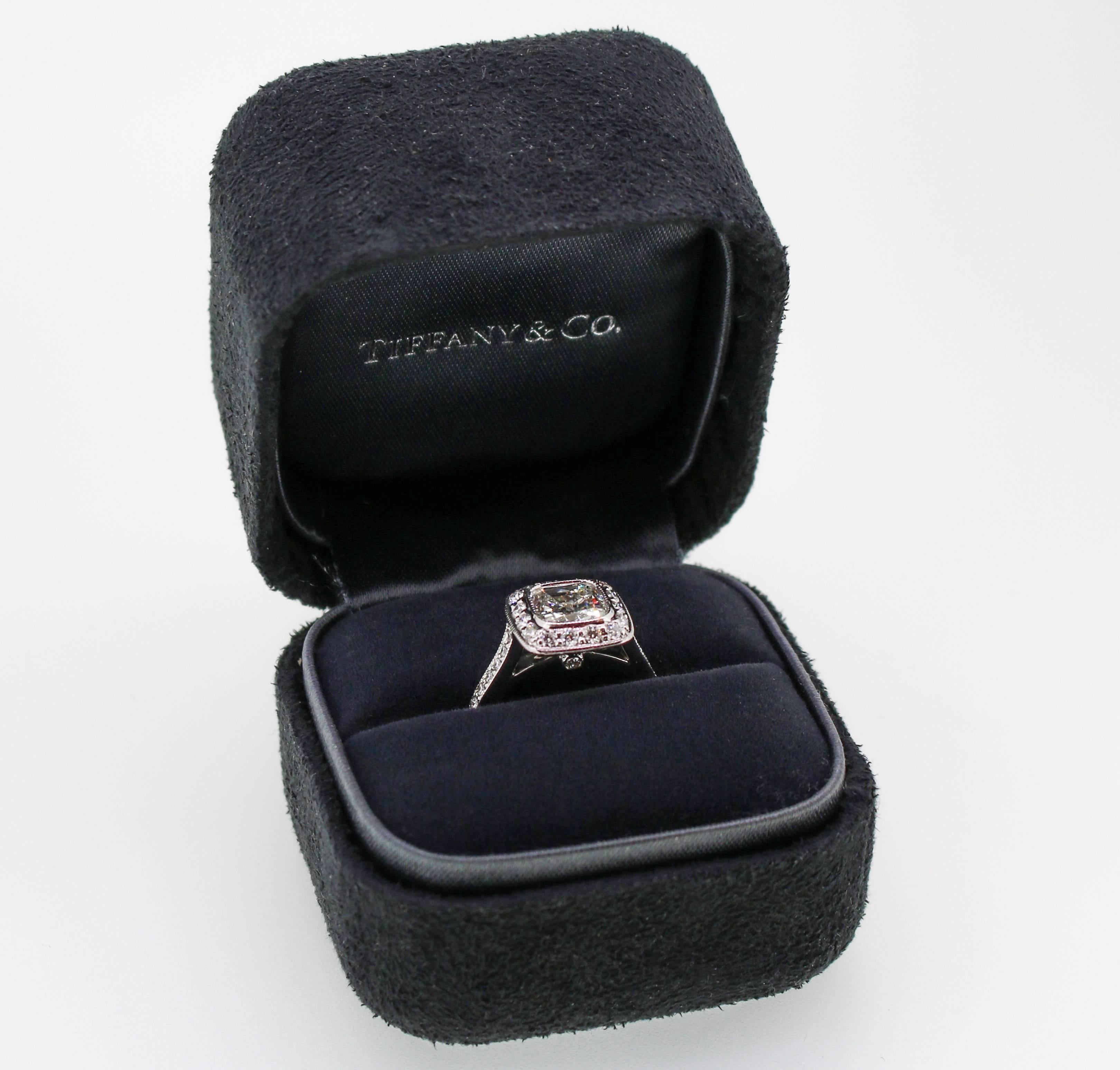 Tiffany & Co. 1.62 Carat Legacy Cushion Cut Platinum Halo-Style Engagement Ring 2