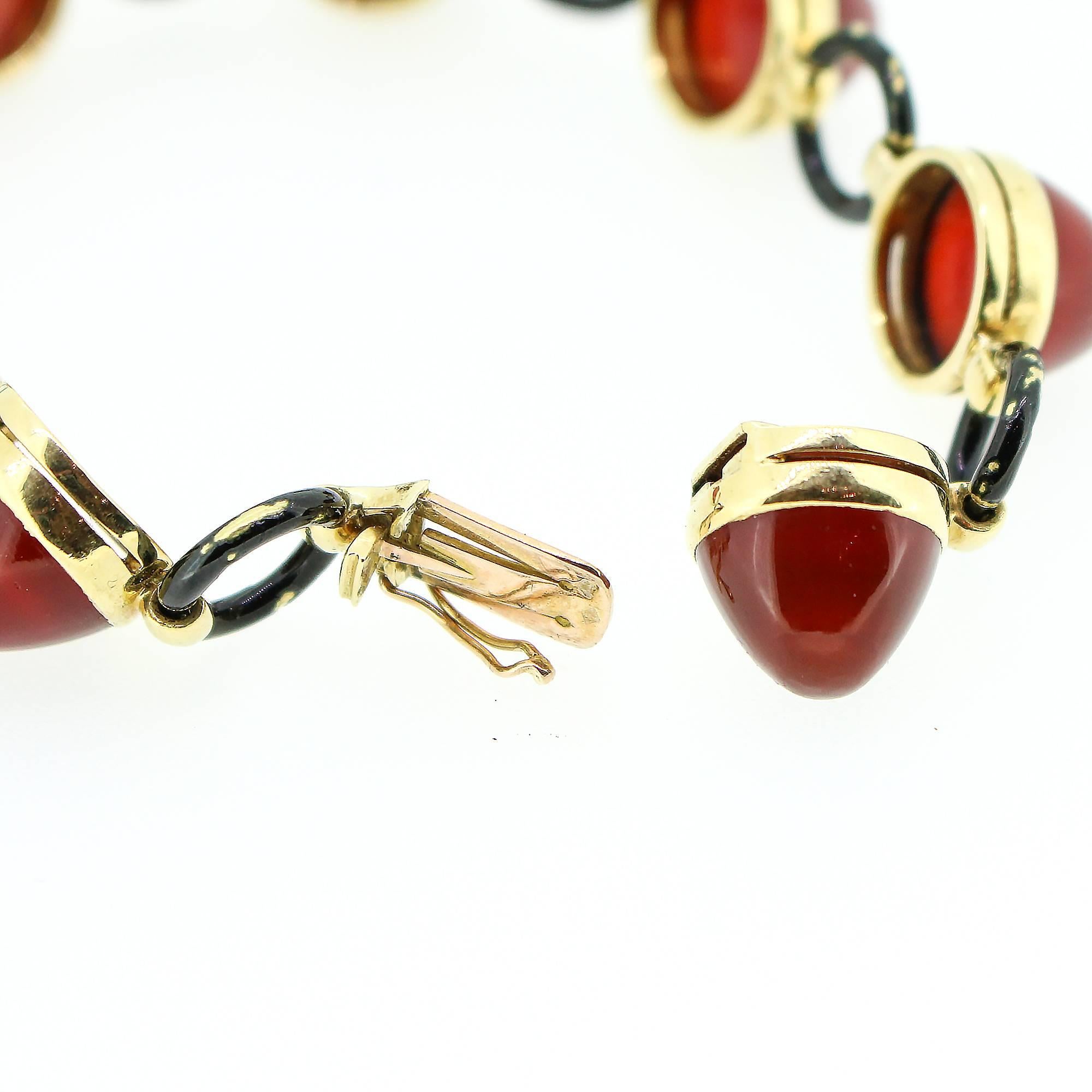 Art Deco Black Enamel Carnelian Gold Bracelet 1