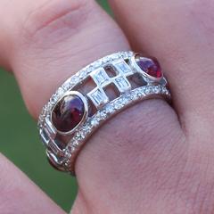 Art Deco Cabochon Ruby Diamond Platinum Wide Band Ring