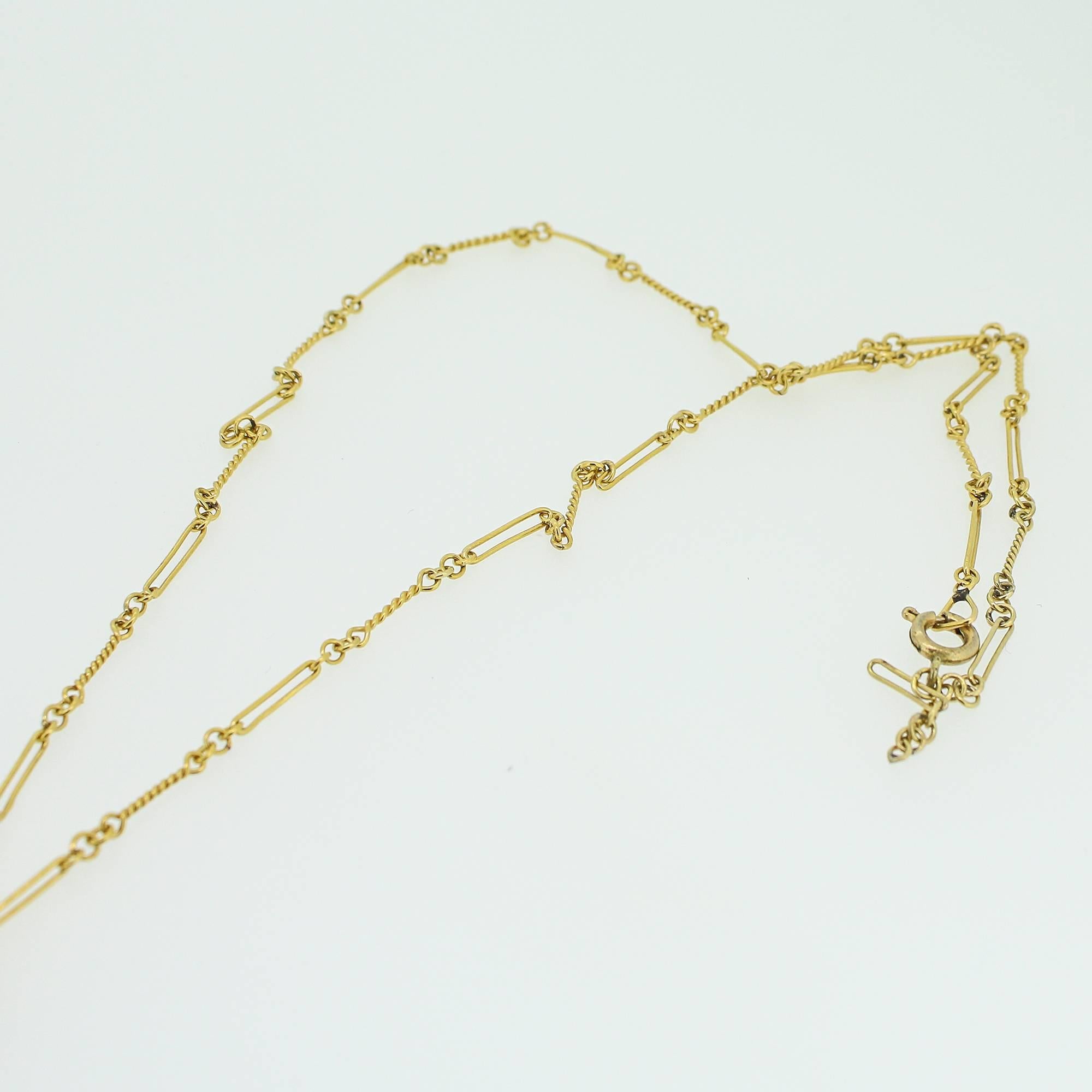 Art Nouveau 14k Yellow Gold Swallow Motif Lavalier Style Necklace 4