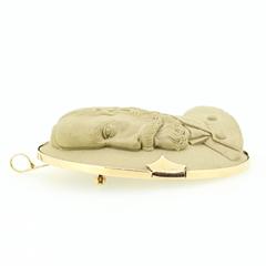 Victorian Lava Carved Cameo of Man in Military Uniform in 14k Gold Frame