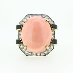 Modernist  Gold Coral Black Onyx  Diamond Ring