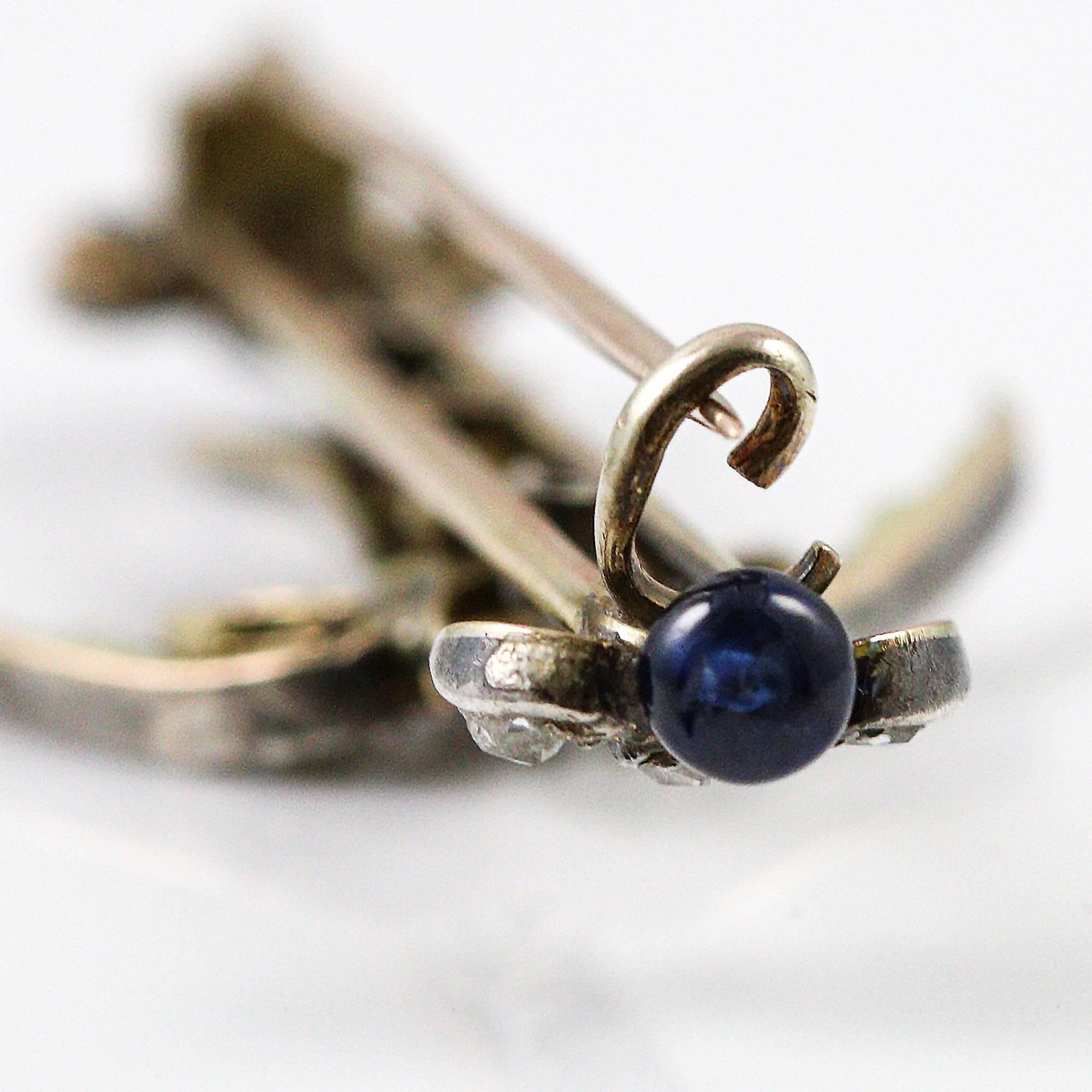 High Victorian Victorian Sterling Silver and 10k Gold Swallow Brooch with Diamonds and Sapphire