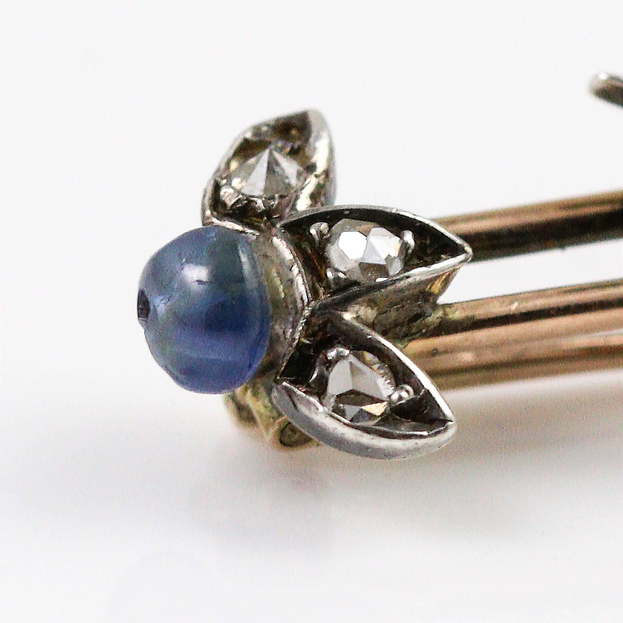 Victorian Sterling Silver and 10k Gold Swallow Brooch with Diamonds and Sapphire 1