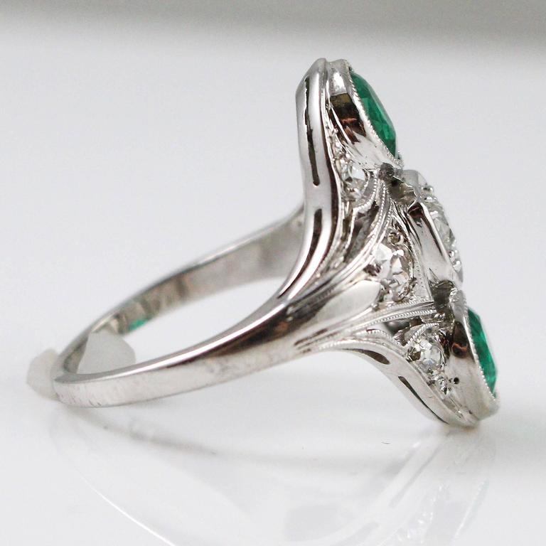 1920s Art Deco Diamond Emerald Elongated Platinum Dinner ...