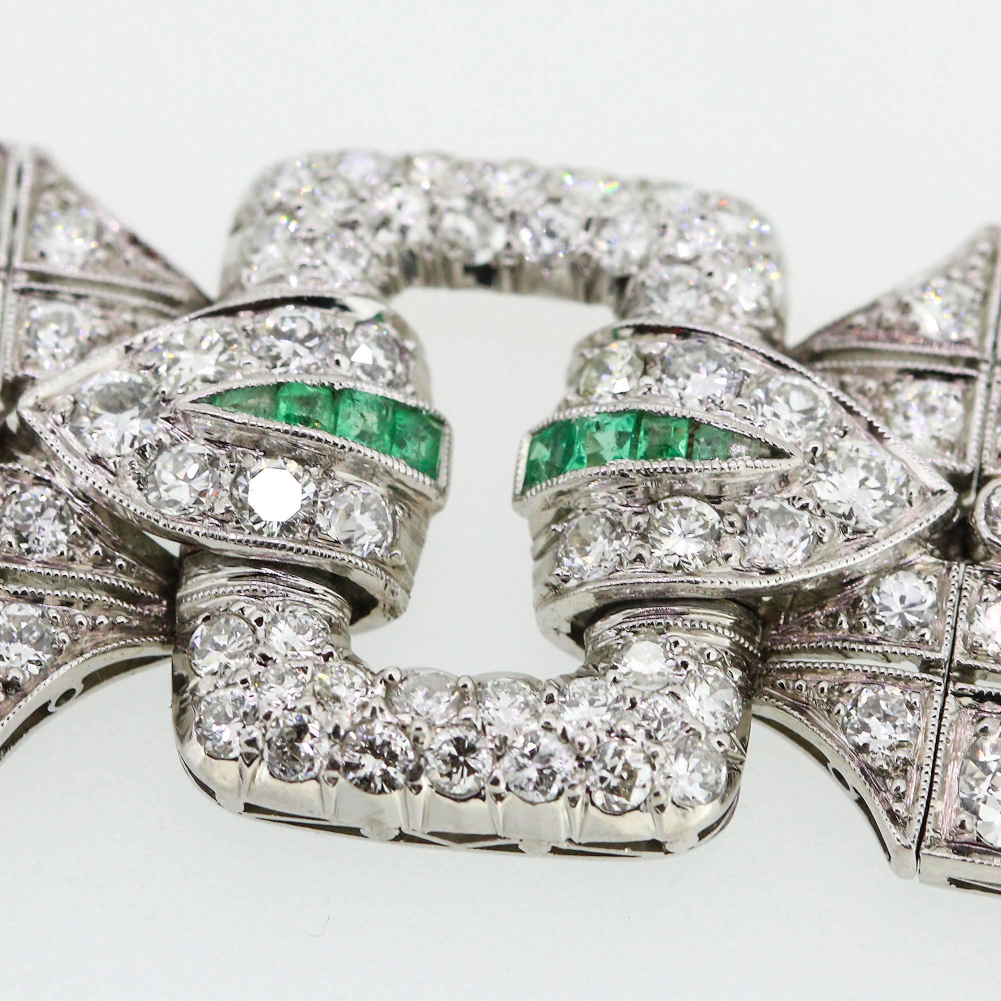 Women's or Men's Magnificent 1920s Art Deco Platinum Diamond and Emerald Bracelet