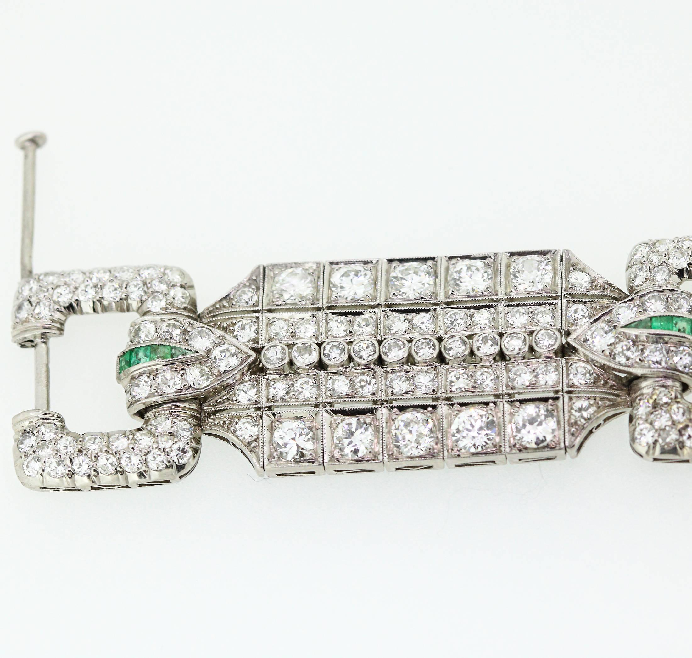 Magnificent 1920s Art Deco Platinum Diamond and Emerald Bracelet 1