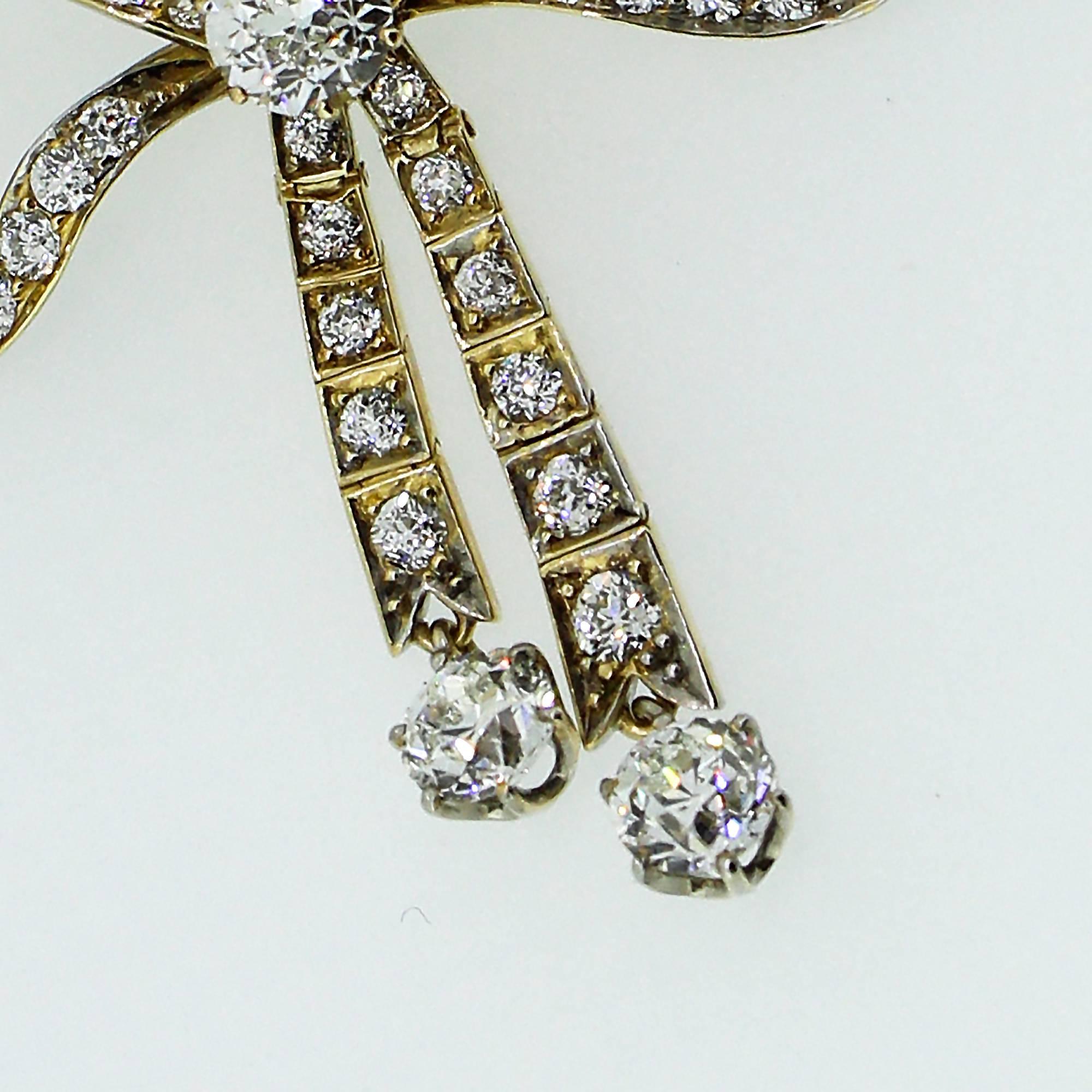 Belle Époque Edwardian Belle Epoch  Diamond Bow Motif Pendant Brooch